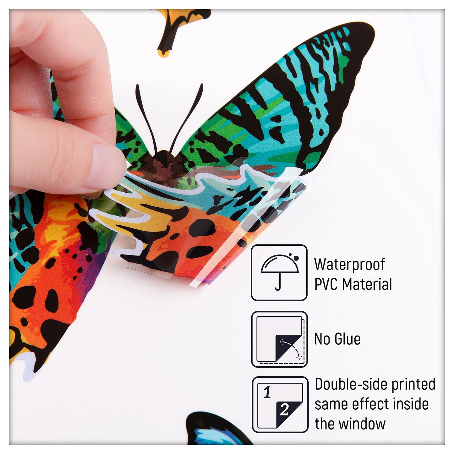 Whaline 24Pcs Colorful Butterfly Window Clings Double-Sided Anti-Collision Window Decals to Prevent Bird Strikes on Glass Non-Adhesive Static Butterfly Cling Stickers for Home Glass Door