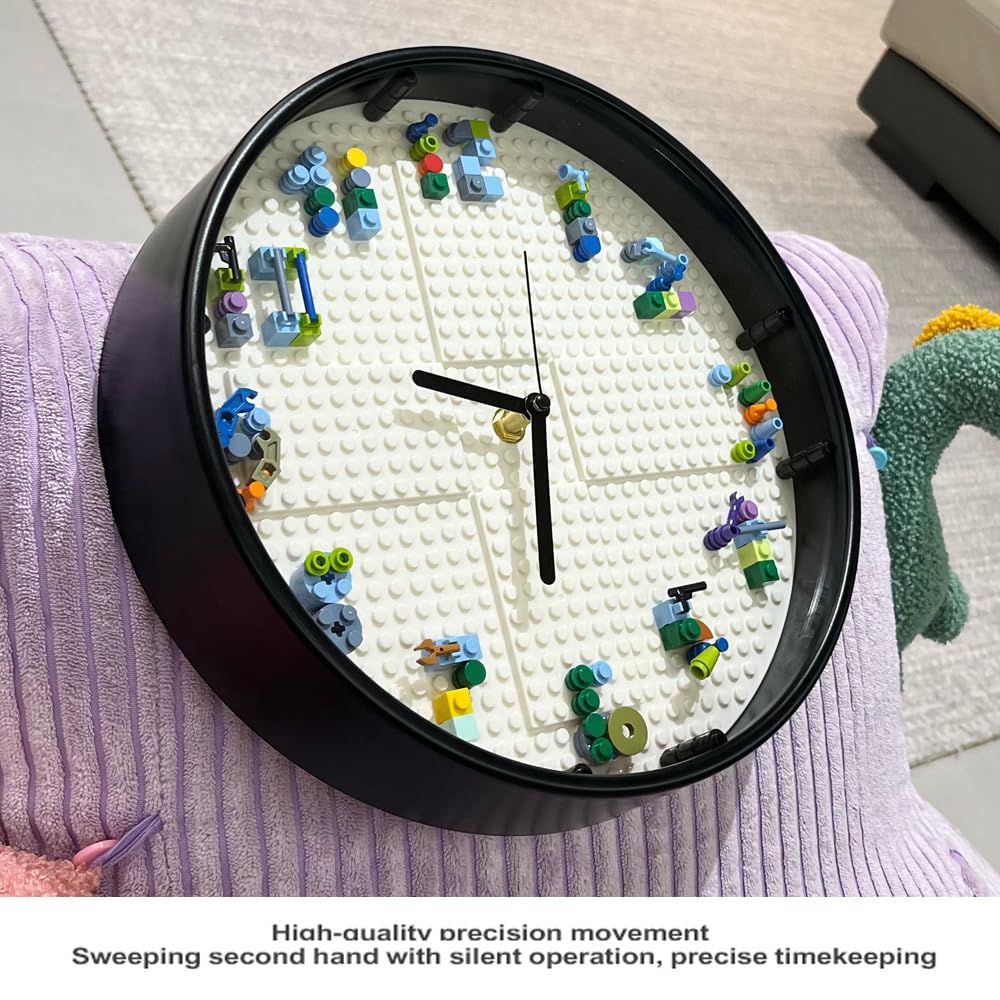 lycnufrewolf DIY Building Block Clock, Kids' Wall Clocks, Kids' Room Decorations, Wall Decor for Game Rooms and Children's Bedrooms, Creative, Cool & Cute Style, Boys' Birthday Gifts (White Frame)