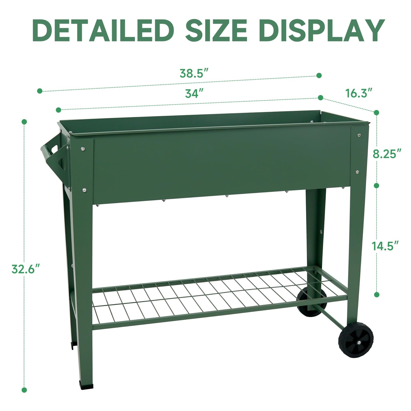 YKTEEDENS Raised Garden Bed with Legs and Wheels Removable for Outdoor, 31.6 * 14.6'' Metal Planter Raised Box for Growing Vegetables Herb Flower in Patio (Green)