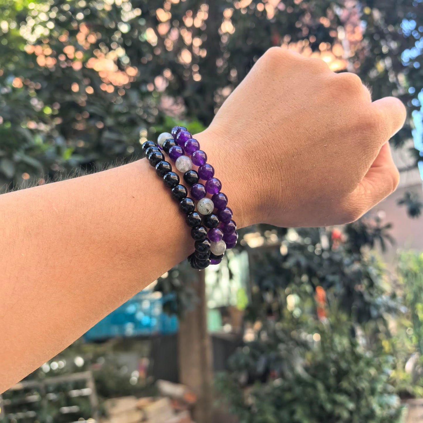 Crgwxzl 3pcs Anxiety Relief Protection Bracelets,Healing Black Tourmaline Crystal Bracelets for Women Men,8mm Natural Stone Amethyst Labradorite Beaded Spiritual Gemstone Jewelry Gifts