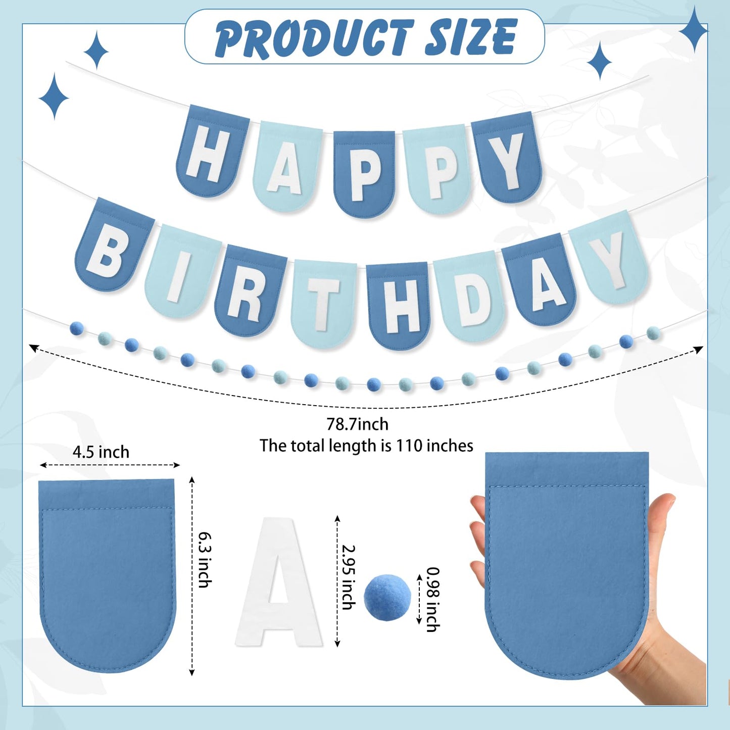 Hahafelt 125 Pcs Make Your Own Banner Kit Personalized Handmade Name Scallop Felt Banner for Baby Nurseries Kids Rooms Decor, Custom Banners for Birthday Wedding Baby Shower(Blue)