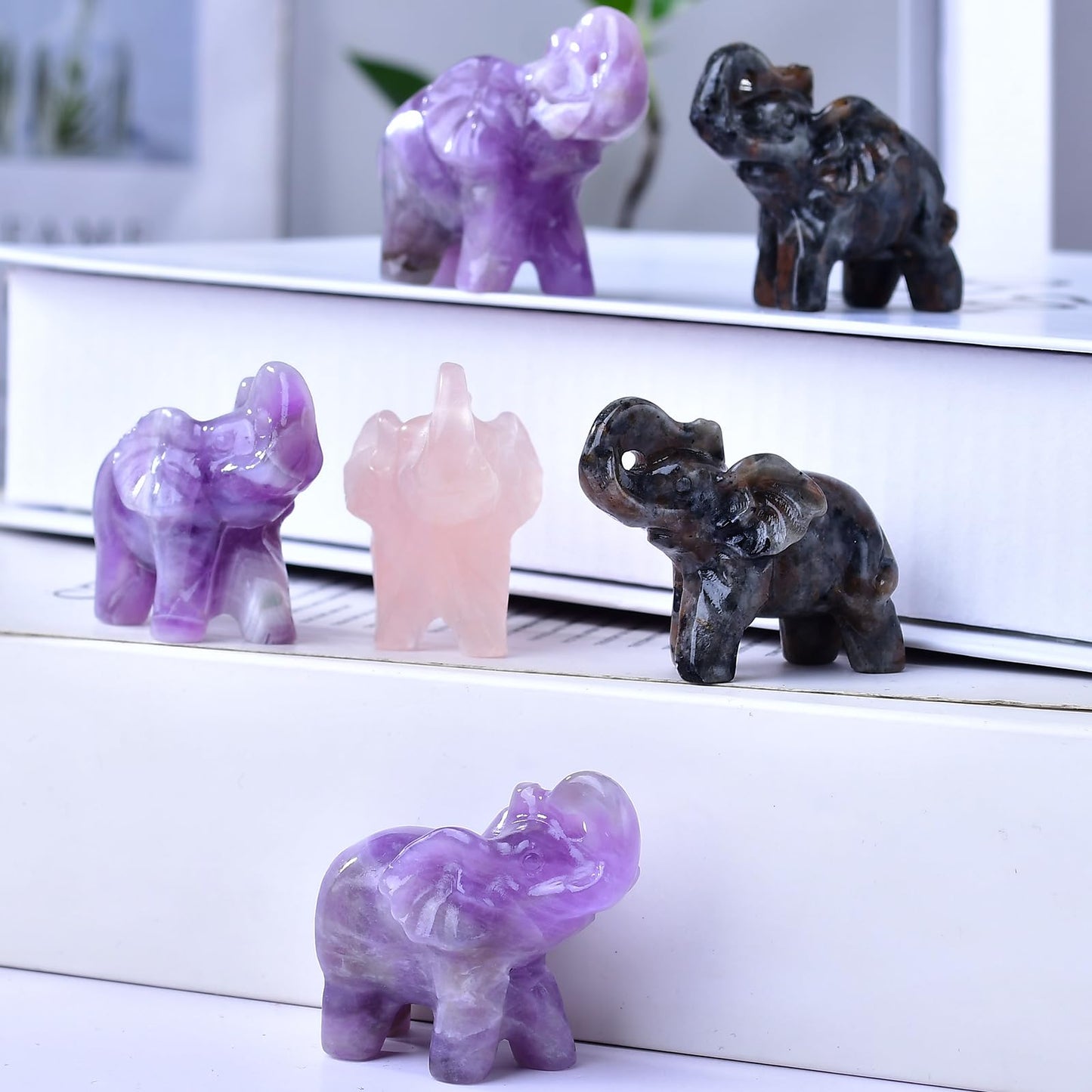 Ytbeoxk 1.8 Inch Rose Quartz Elephant Crystal Decor, Healing Crystal Cute Figurines,Pink Elephant Gemstones Decorations Statue, Lucky Reiki Stones in Home and Office Meditation Gift for Women and Men