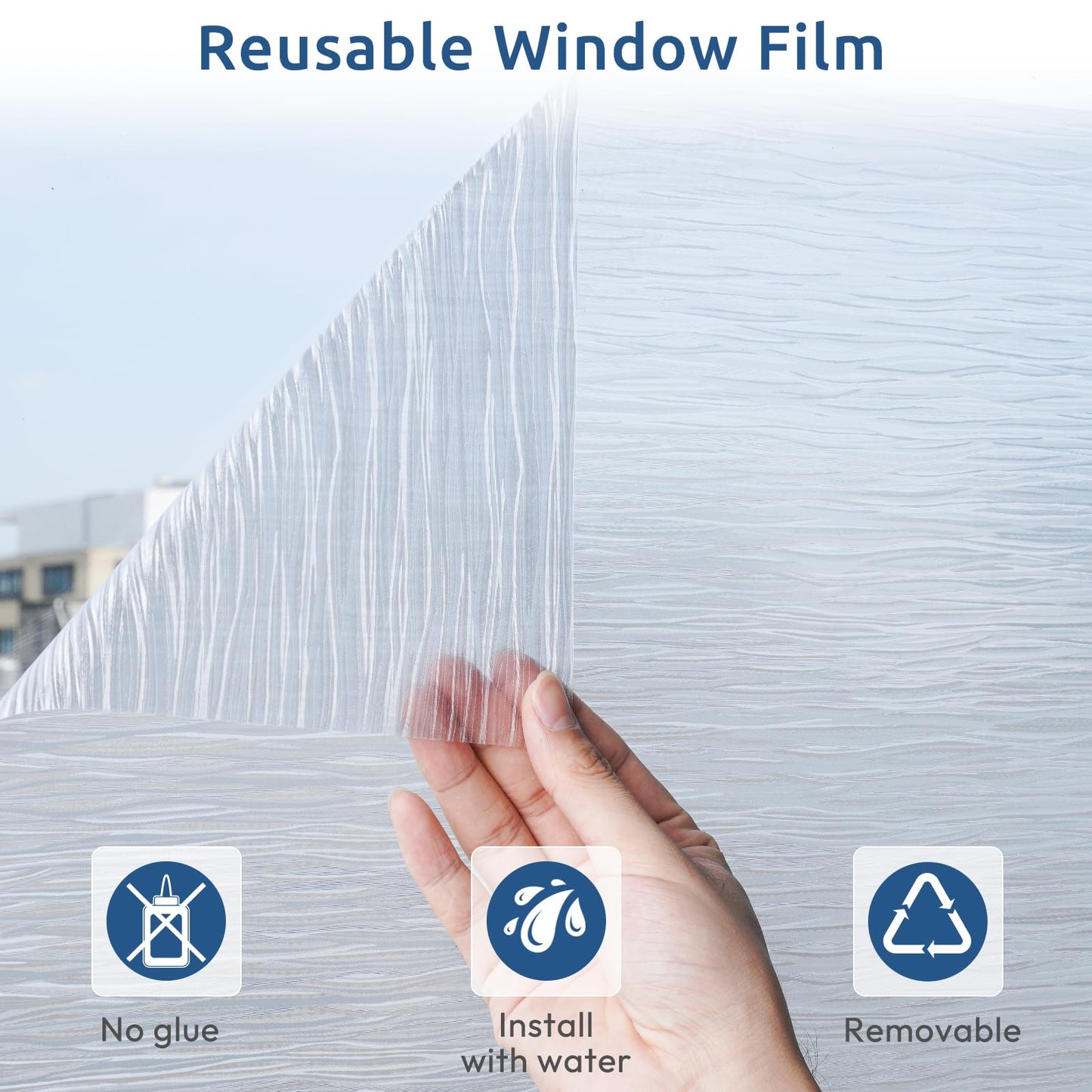 rabbitgoo Window Privacy Film Frosted Glass Film Removable Vinyl Door Coverings UV Blocking Decorative Static Cling Non-Adhesive Window Clings Sticker for Home Decor, 17.5 x 78.7 Inches