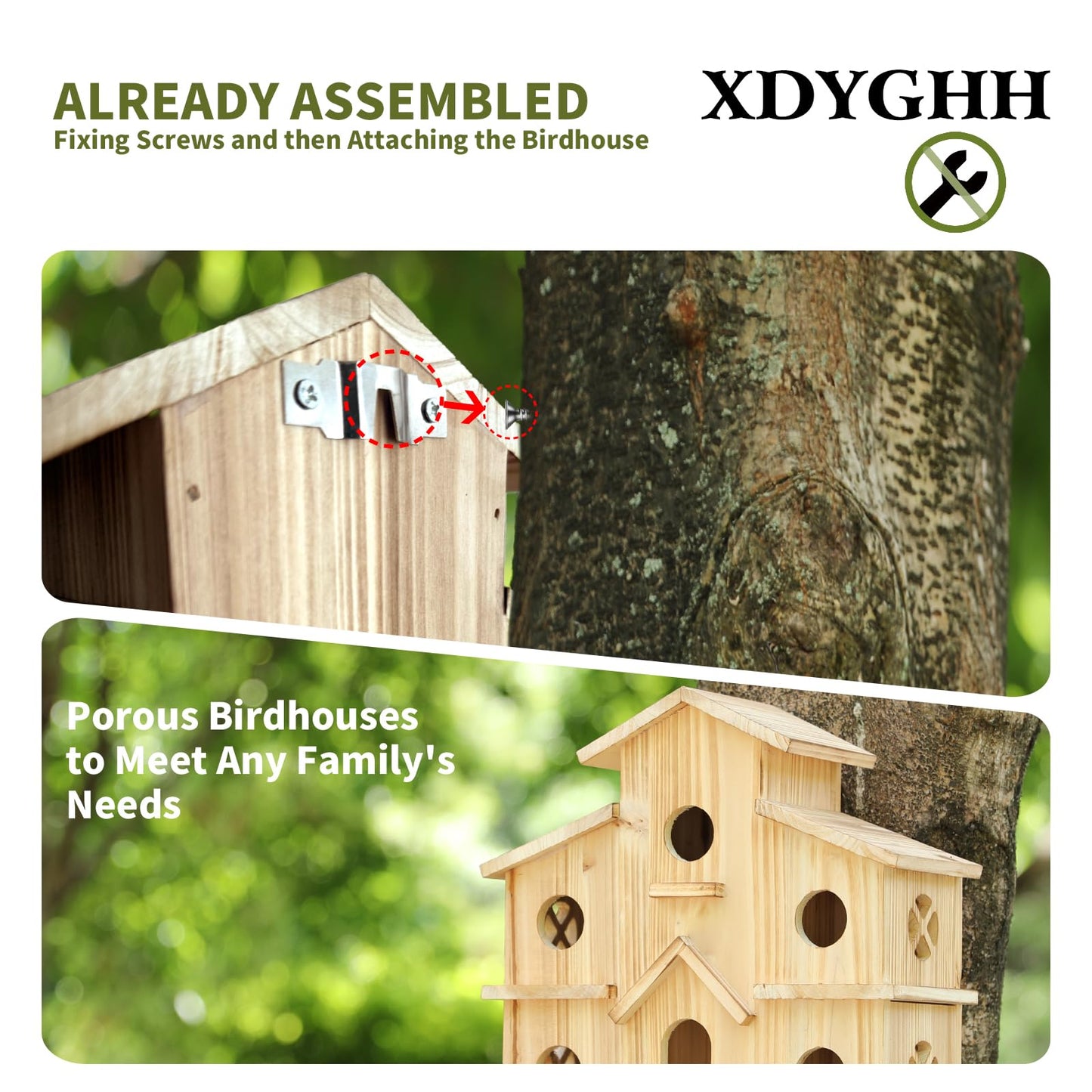 Bird Houses for Outside, Wooden 6 Hole Birdhouse Room for 6 Birds Families, Bluebird Finch Outdoor Hanging Bird House for Garden Backyard Patio