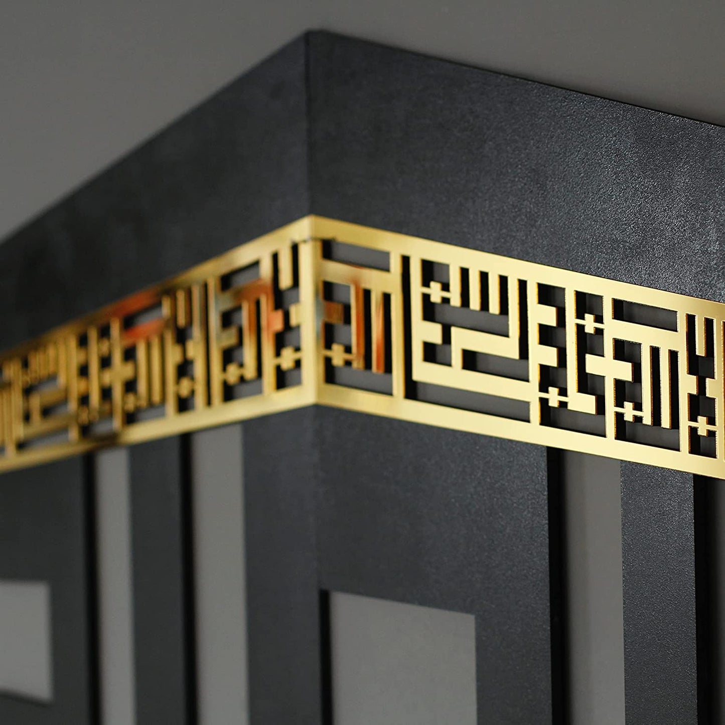 IWA CONCEPT Wooden Acrylic Kaaba Decor written First Kalima and ALLAH Name in Kufic Calligraphy | Islamic Ramadan Wall Decorations|La ilaha ill Allah Muhammadur-Rasul Allah (32'' x 28''|80 x 70 cm)