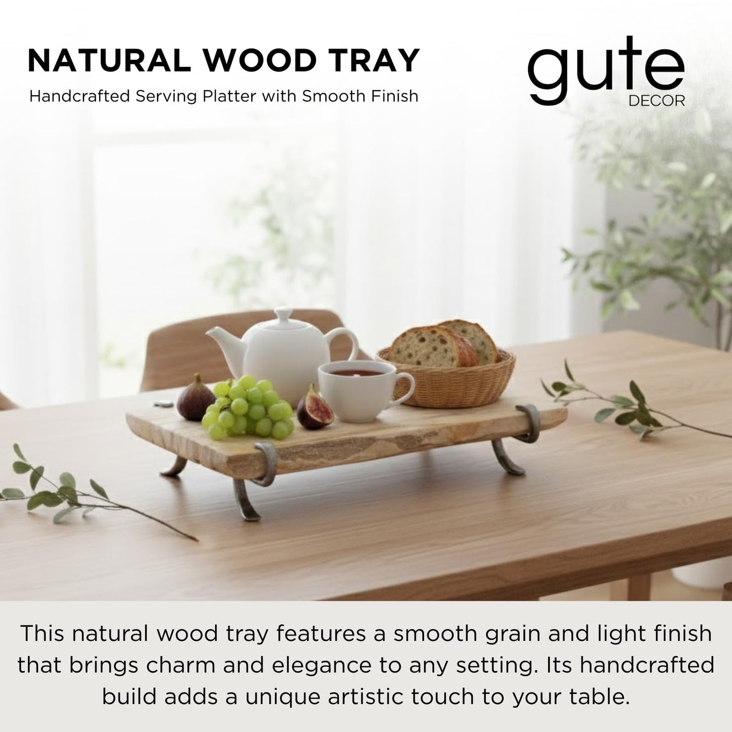 Petrified Wood Serving Board, Rustic Handcrafted Natural with Industrial Forged Metal Legs | Live Edge Charcuterie Platter | Kitchen Dining Table Organizer & Centerpiece Display Tray | 15.7"x9.8"x3.9"