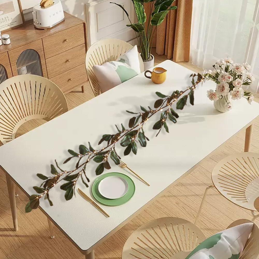 Fudios Magnolia Lighted Garland with Timer 6FT 80 LED Fairy Lights Battery Operated or USB Plug in, Artificial Greenery Garland Lights for Spring Holiday Party Mantle Decoration