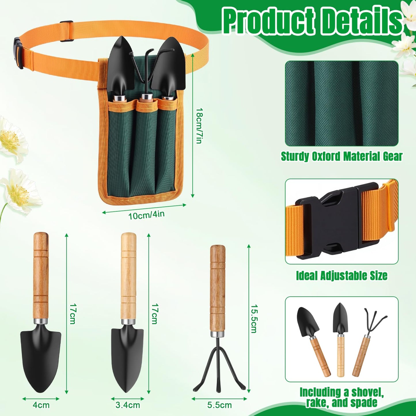 Lanties 20 Pieces Kids Gardening Tool Belt Set Include 10 Pieces Adjustable Gardening Belt, 10 Sets Shovel, Rake, Spade for Planting Loosening Digging DIY Building Hand Tools Gift, Outdoor Activities