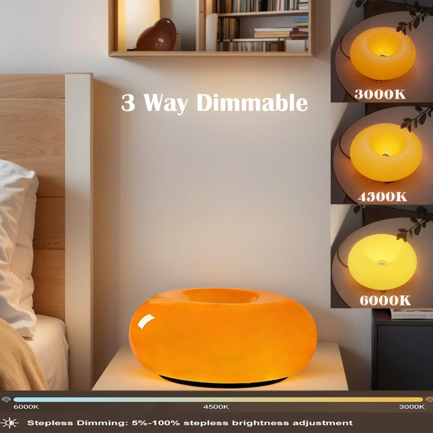 MIXL - Orange Donut Table Lamp,Dount Light Lamp Ambient Lighitng,Aesthetic Touch Table Lamps,Modern Cute Desk Lamps for Living Room Bedroom