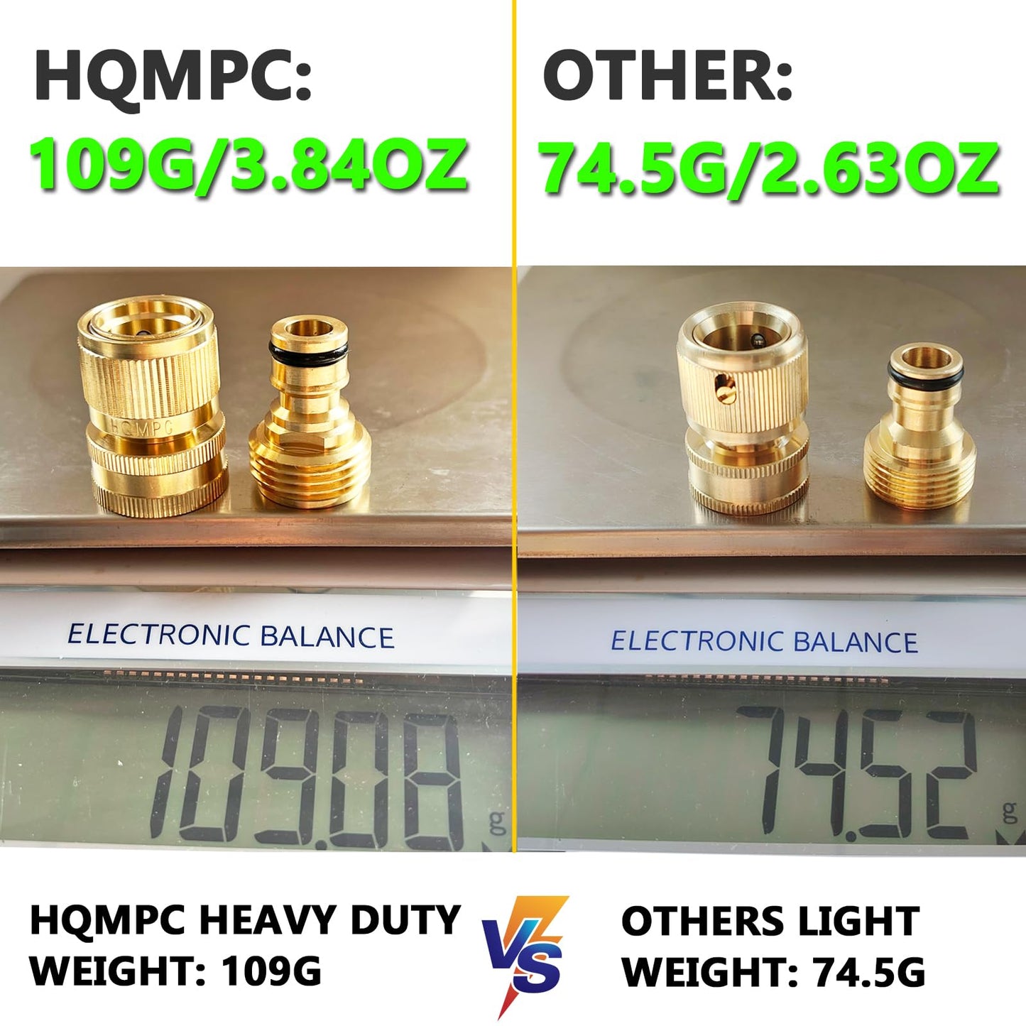 HQMPC Garden Hose Quick Connect Solid Brass Quick Connector Garden Hose Fitting Water Hose Connectors 3/4 inch GHT (3 SETS)