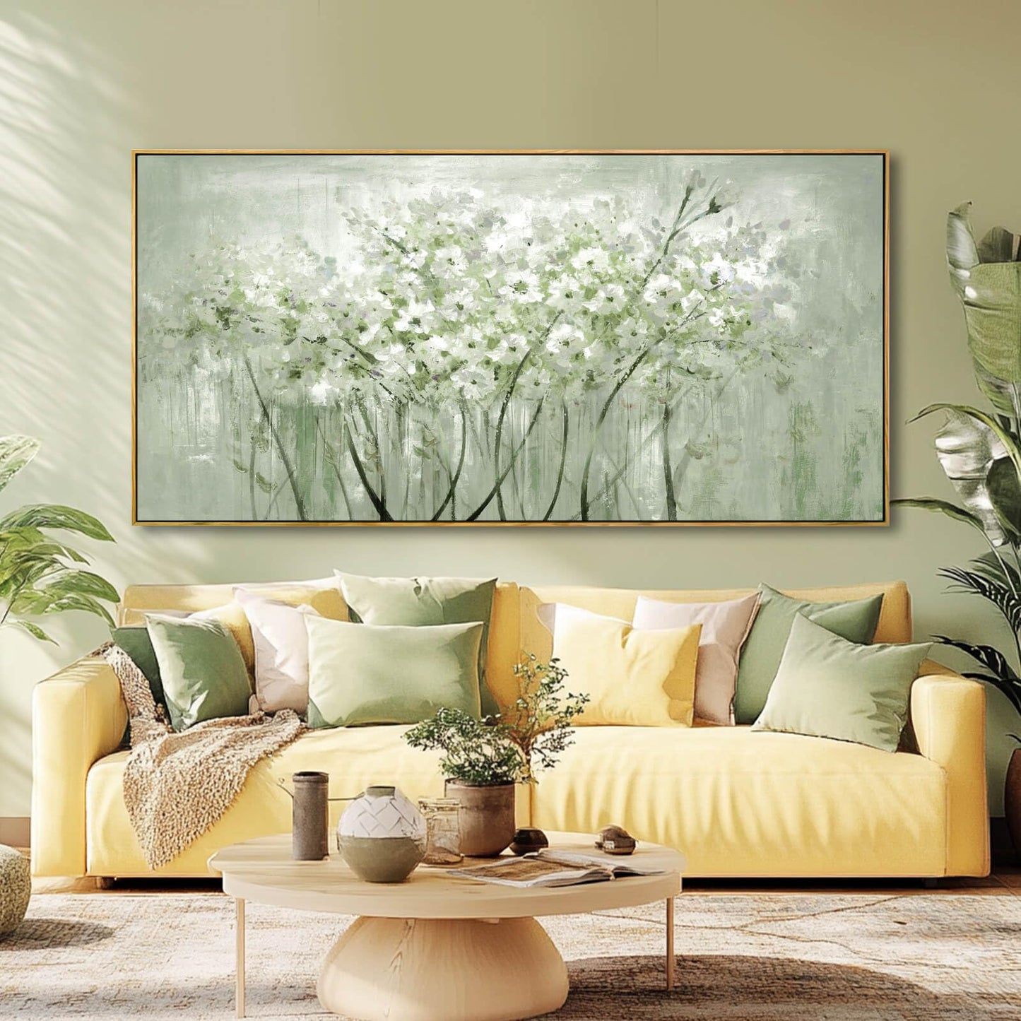Framed Floral Wall Art Green botanical Canvas 24"x48" Artwork plant print Nature Wall Decor for Home Living Room Bedroom Kitchen Office