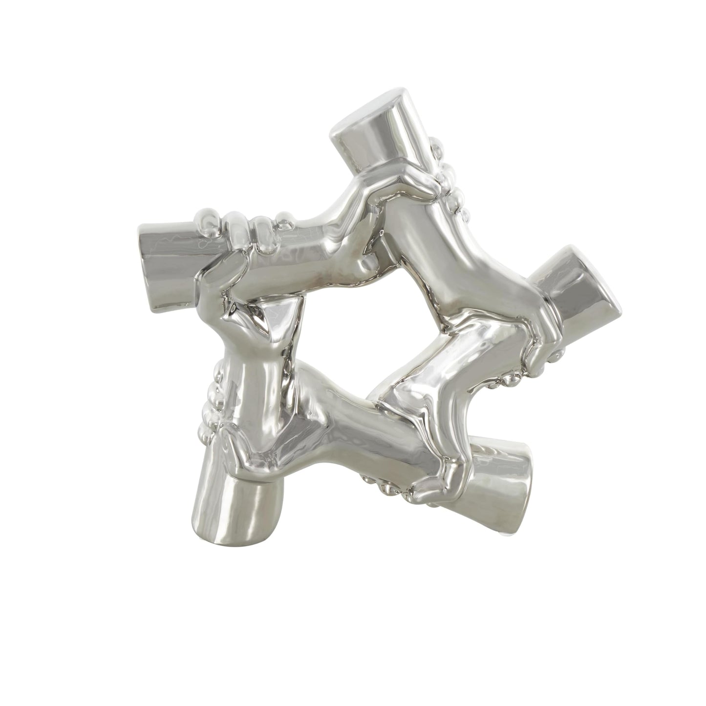 Deco 79 Ceramic Hands Decorative Sculpture Gripping Home Decor Statue, Accent Figurine 13" x 4" x 13", Silver