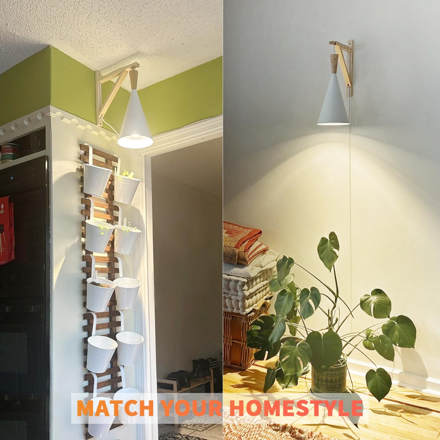 Hanging Grow Light,25W Full Spectrum Hanging Plant Lights for Indoor,Plants Wall Mounted Grow Light with 16.4FT Power Cord,LED Grow Lights for Indoor Growing,Monstera,Devil's Ivy,Seedling(White)