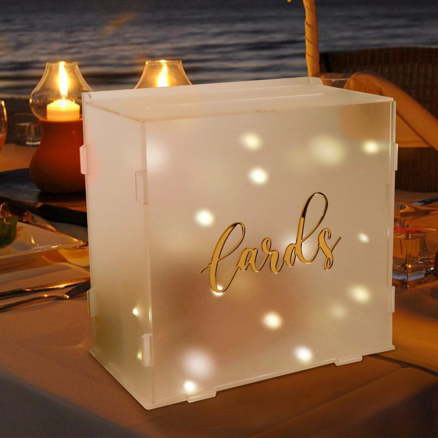 OurWarm Acrylic Wedding Card Box with String Light, Frosted Gift Card Box for Wedding Decorations for Reception, Money Box for Bridal Shower Decorations Party Reception Anniversary