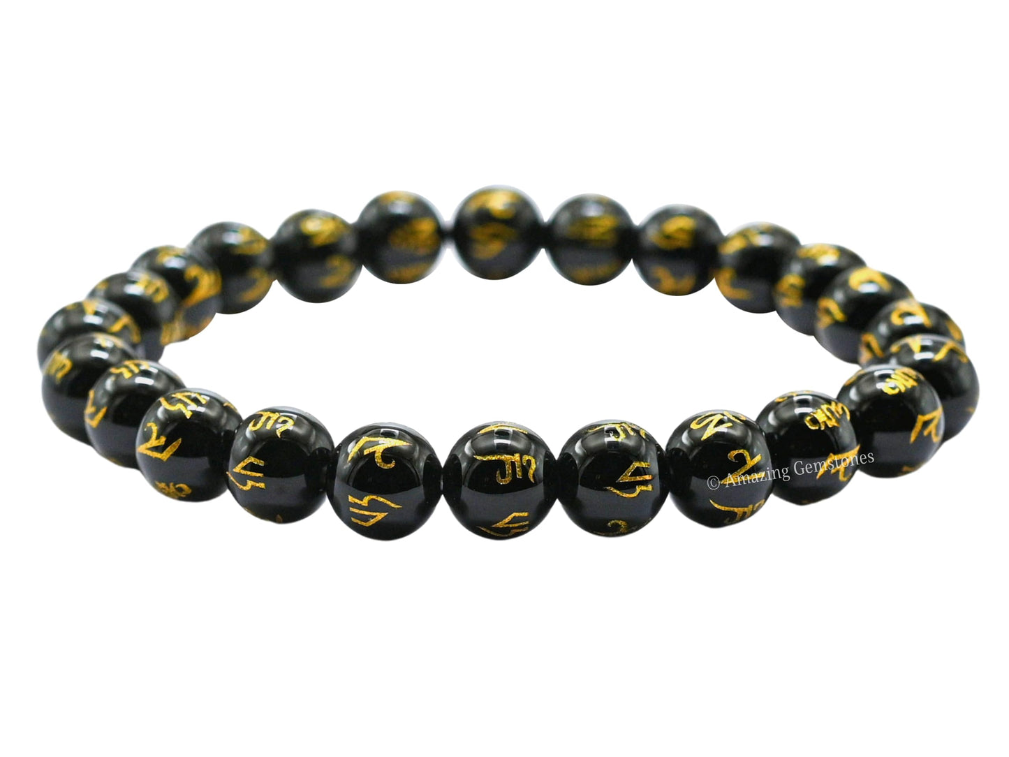 Amazing Gemstone Crystal Bracelet for Women Men's Gifts - Protection Healing Crystal Bracelet - 8mm Gemstone Beaded Stretchable Bracelet Pulseras Para Hombres Mujer Stocking Stuffers Mothers Day Gift (Black Agate (Om Mani Padme Hum))