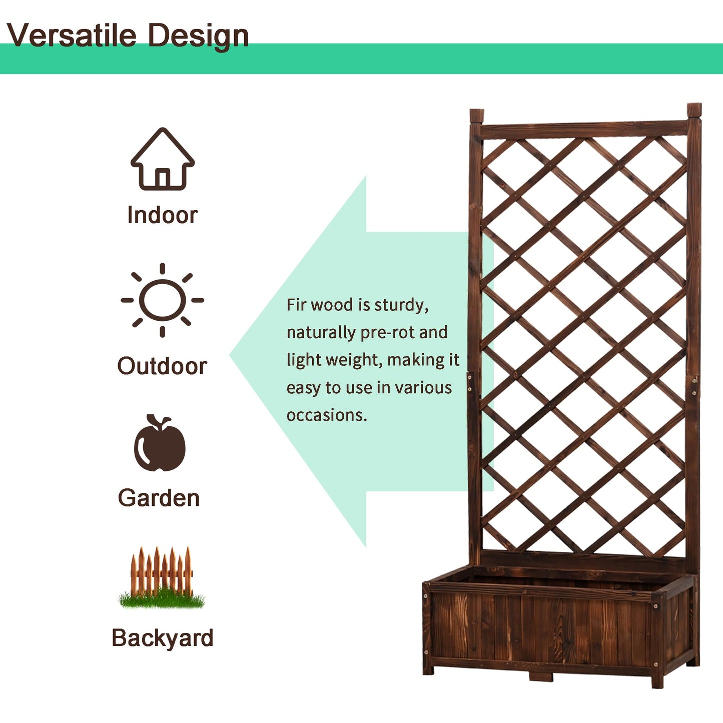 Anraja Raised Garden Bed with Trellis Wooden Planter Box Set of 2 Outdoor Wood Compact Privacy Screen for Climbing Plant Flower Patio Tomato Vegetable Herb Balcony Porch 29.5" L x 17.0" W x 67.0" H