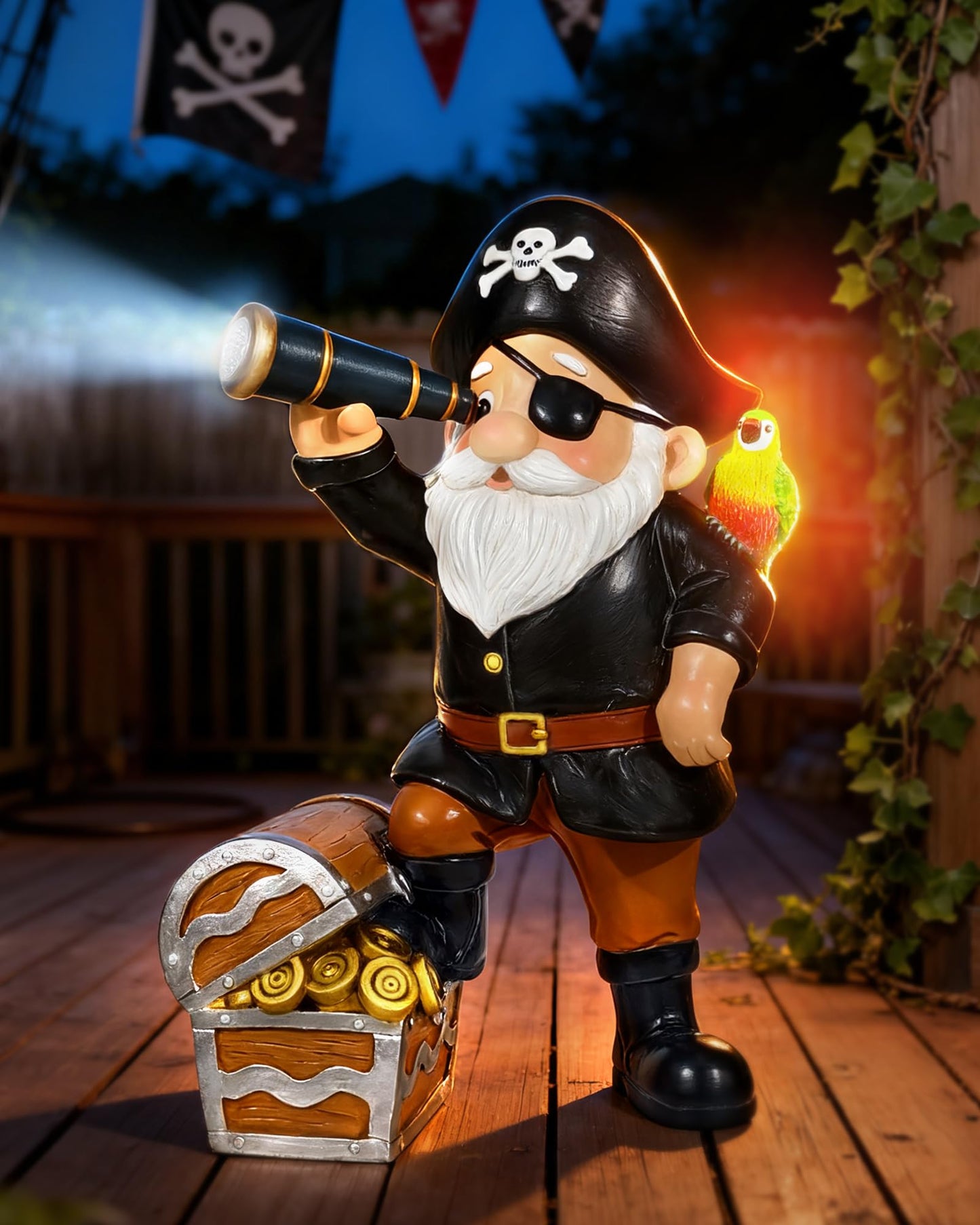 Miggley Solar Pirate Gnome Statue – Whimsical Outdoor Garden Decor for Yard, Patio, Lawn, Backyard – Ideal Gift for Women, Garden Lovers, Moms, Birthdays