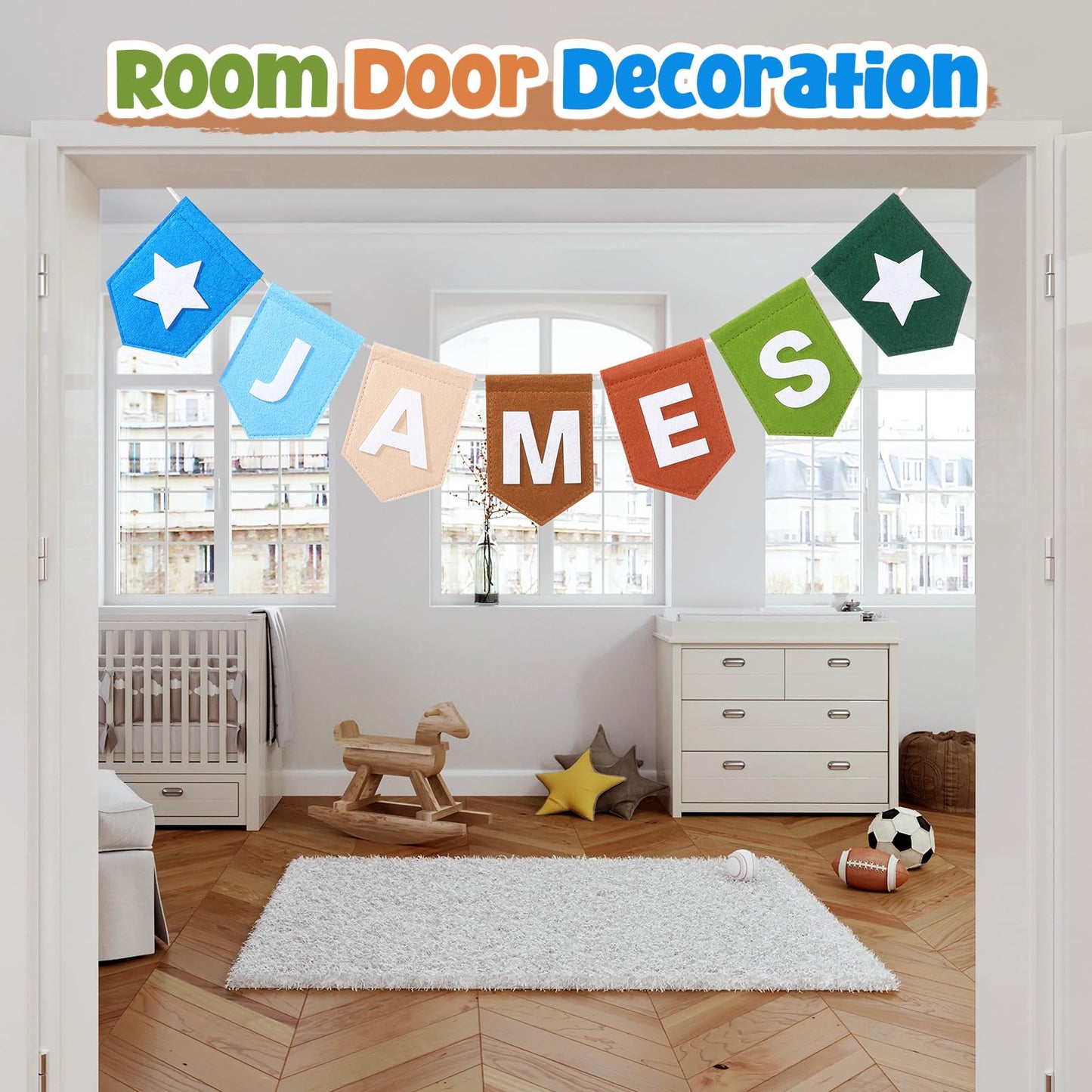Newwiee Personalized Baby Name Banner Custom Letters Banner Name Felt Bunting DIY Felt Letters Banners for Nursery, Playroom, Occasion, Charming Wall Decoration for Baby Shower
