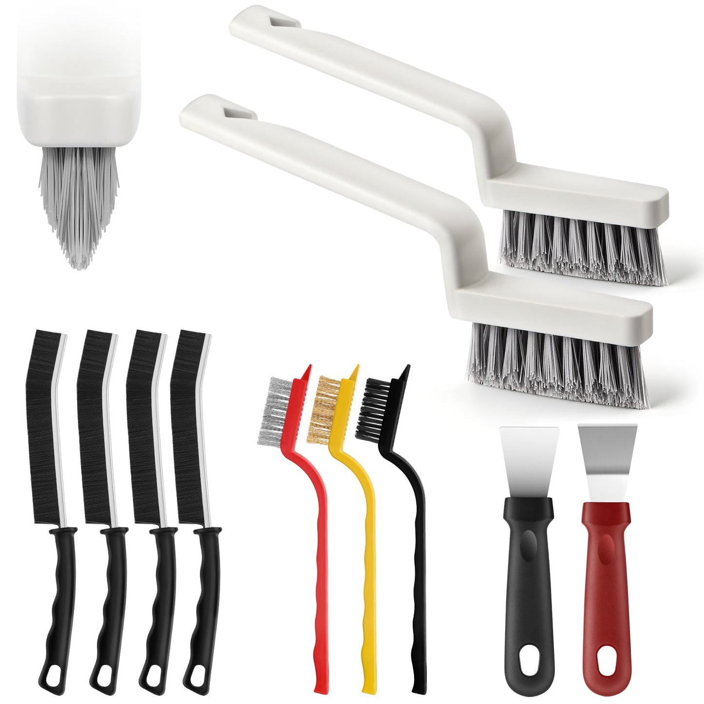 JiedHiur 11Pcs V-Shaped Grout Cleaning Brush Set, with Stiff Bristles Crevice Cleaning Brush and Steel Scraper, Cleaning Supplies for Cleaning Bathrooms, Kitchens, Tiles and Windows