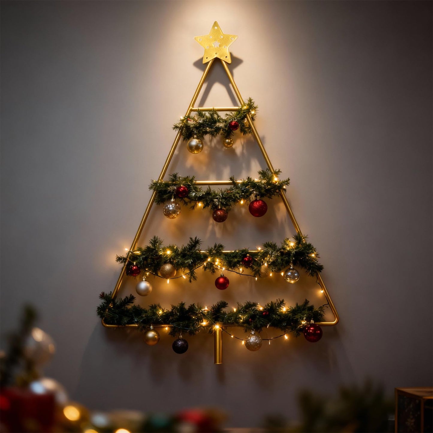 Yookeer 17.95 Inch Ornament Display Stand Metal Decorative Tabletop Ornament Village Tree Shaped Display Stands Holder for Farmhouse Decorations Hanging(Gold)