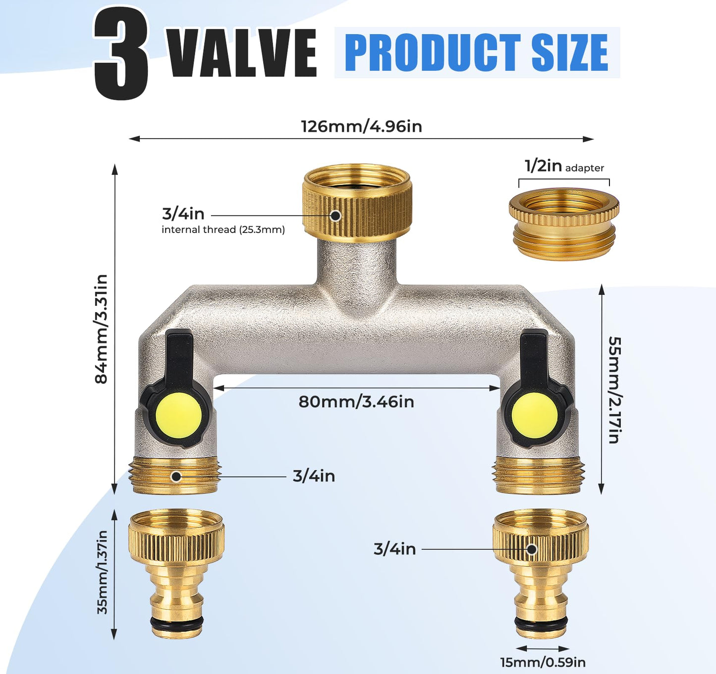Anstore 2 Way Heavy Duty Faucet Splitter, Two Way Hose Splitter Brass Tee Valve with Handle 3/4" Garden Hose Connector Dual Outlet, Spigot Splitter 2 Way for Home, Yard, Washing Machine, Garden Hoses
