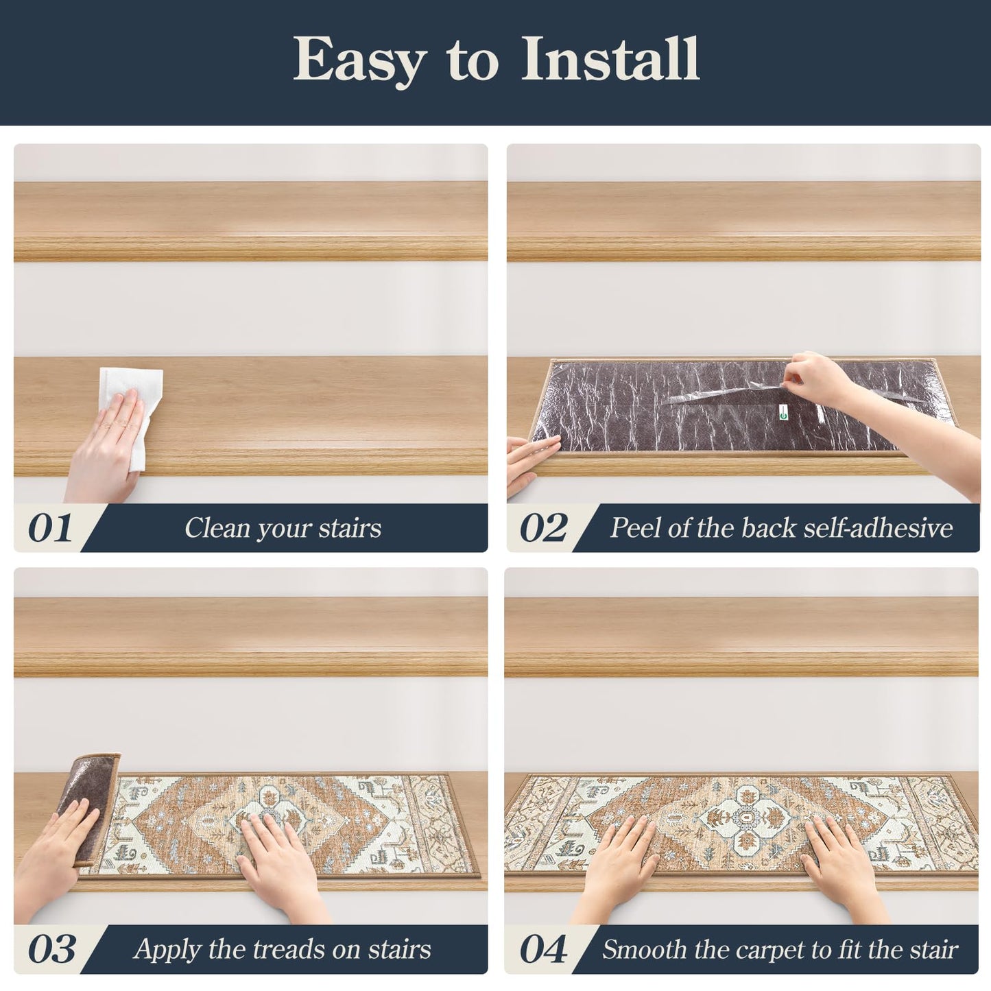 Lahome Stair Treads Non Slip 15 Pack 8" X 30" Stair Treads for Wooden Steps, Washable Self Adhesive Stair Runners Stain Resistant Stair Carpet, Edging Staircase for Kids Elders and Dogs Dorie, Taupe