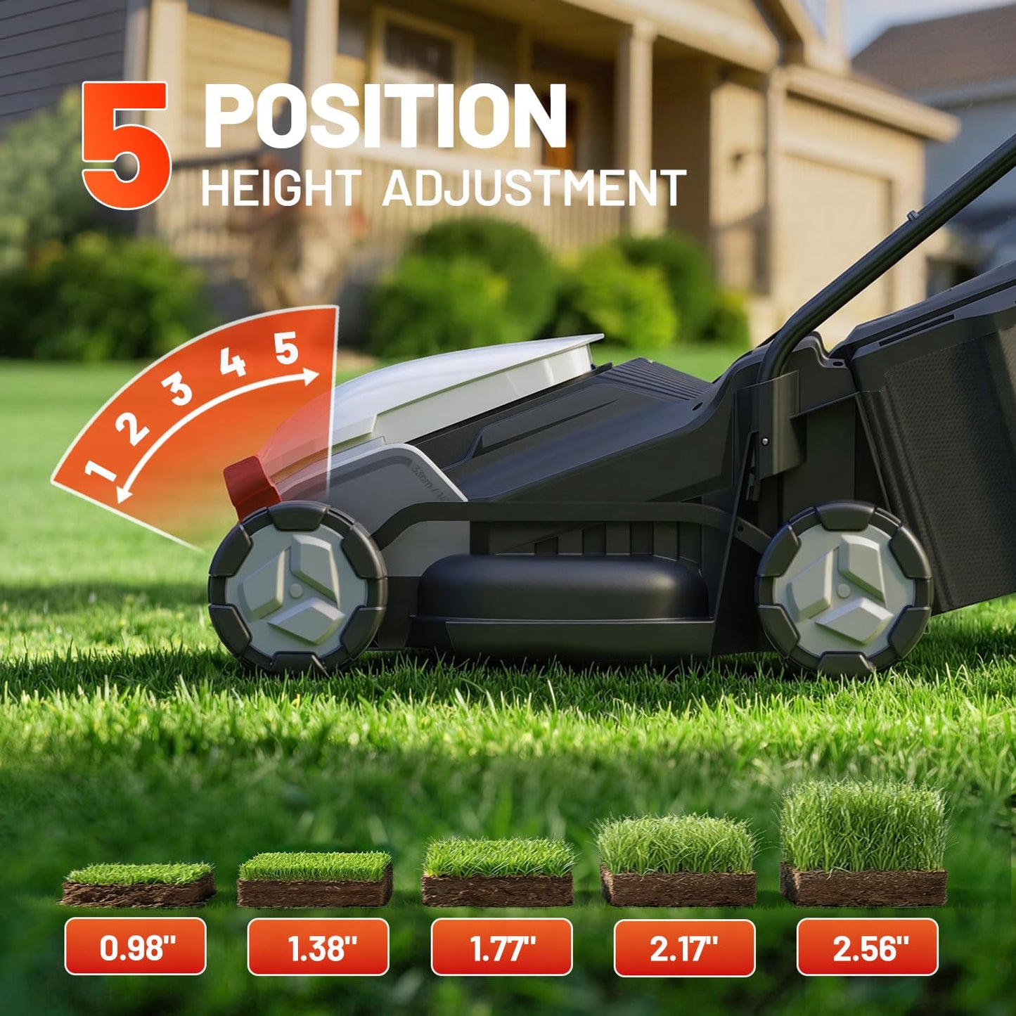 Litheli 14 Inch Cordless Lawn Mower, 5 Heights Adjustment, U20 Series 20V Electric Lawn Mowers for Garden, Yard and Farm, Light-Weight with Brushless Motor, 5.0Ah Portable Battery Included