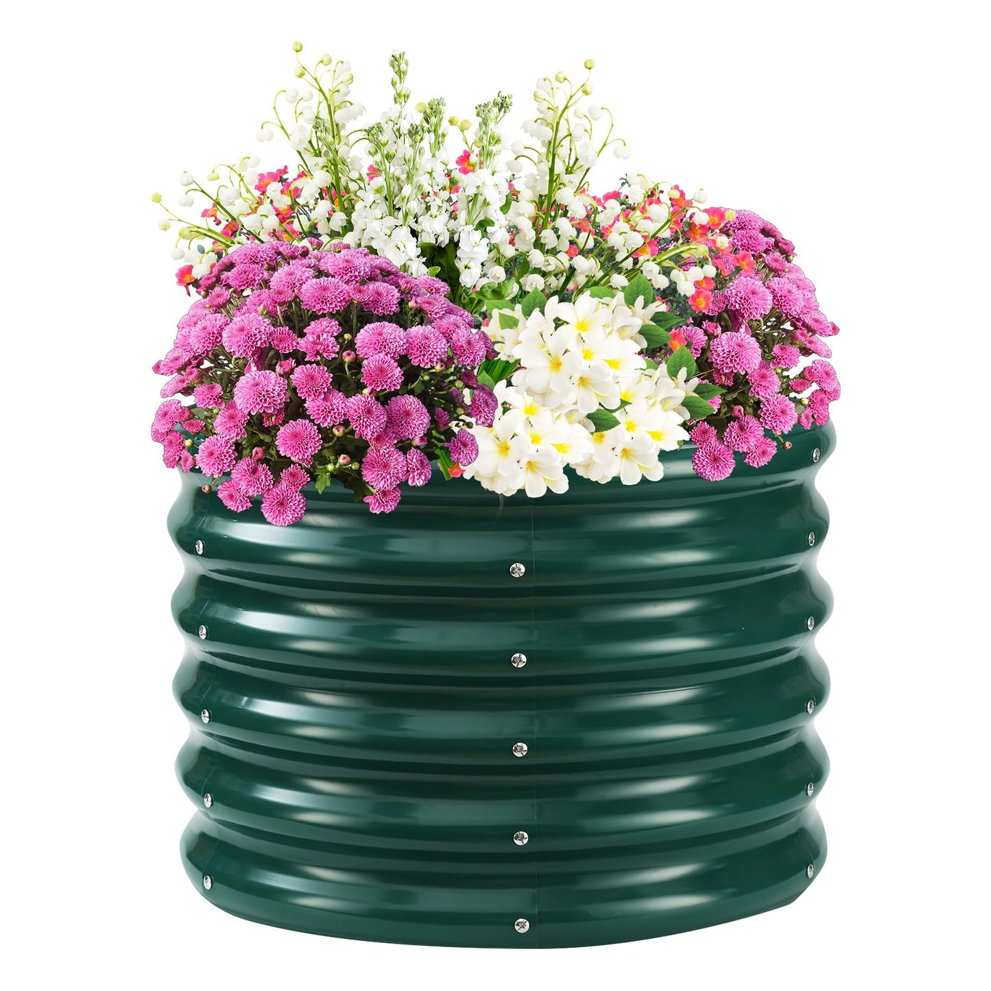 TBMLC 17" Tall Elevated Round Metal Rised Garden Bed- 2'x2' in Size and 0.8MM Thick Durable Planter Box for Vegetables Flowers Succulent at Patio/Garden Outdoor (Dark Green, 2FT Diameter)