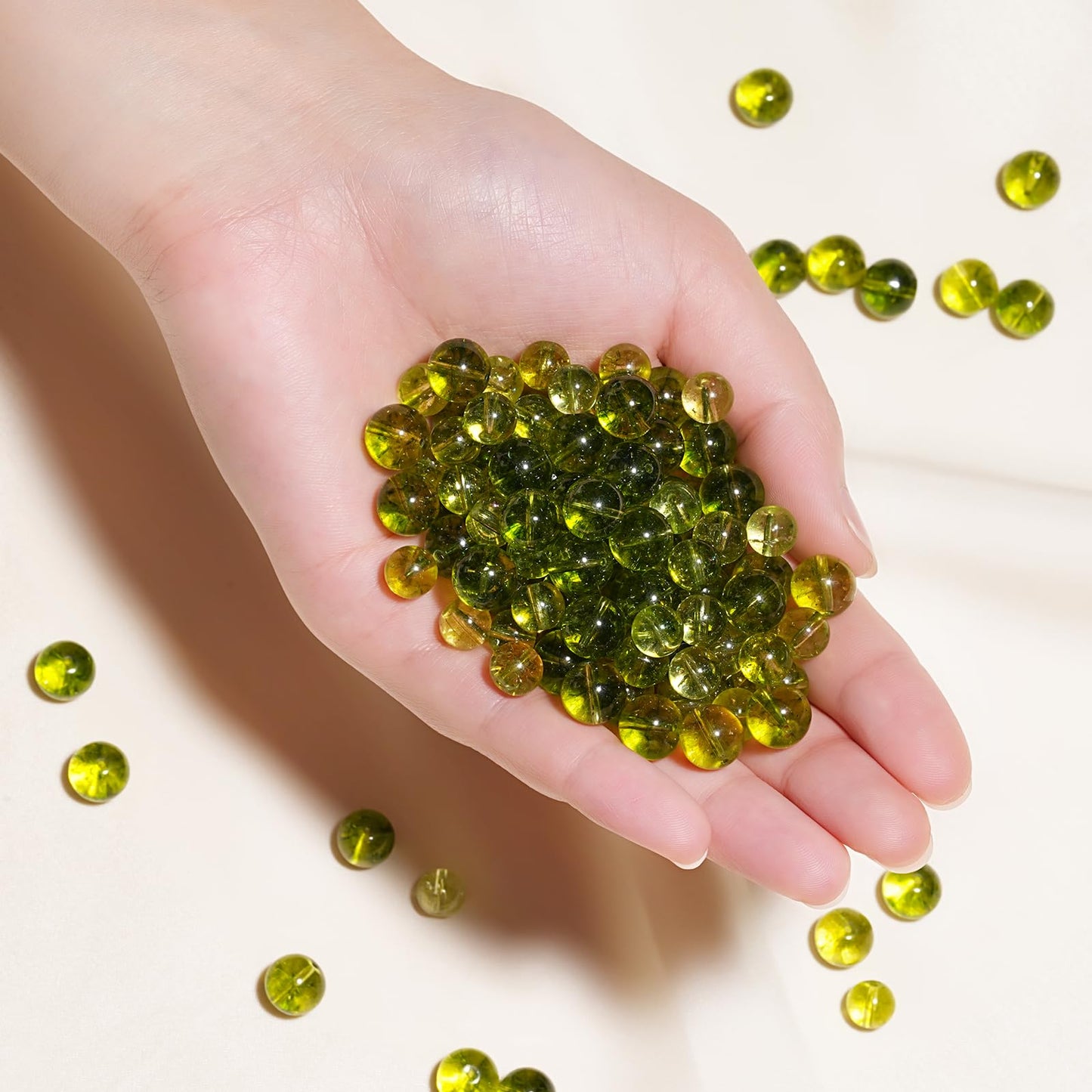 10mm Natural Peridot Gemstone Beads Polished Round Smooth Stone Beads for Bracelets Jewelry Making 15inch Loose Beads