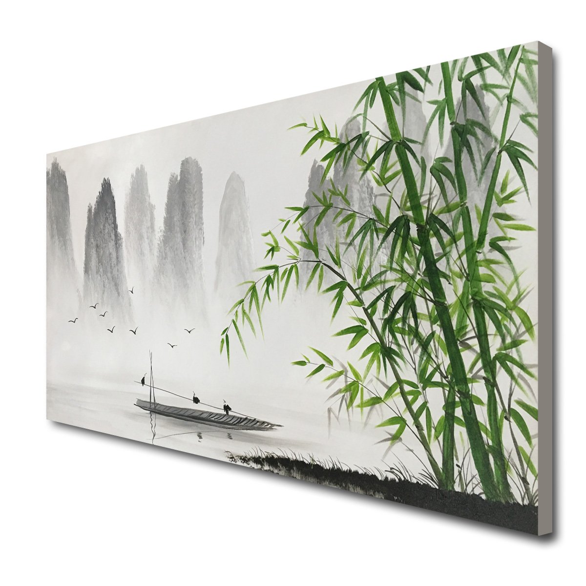 Winpeak Art Traditional Chinese Painting Black and White Landscape Canvas Wall Art Bamboo Artwork