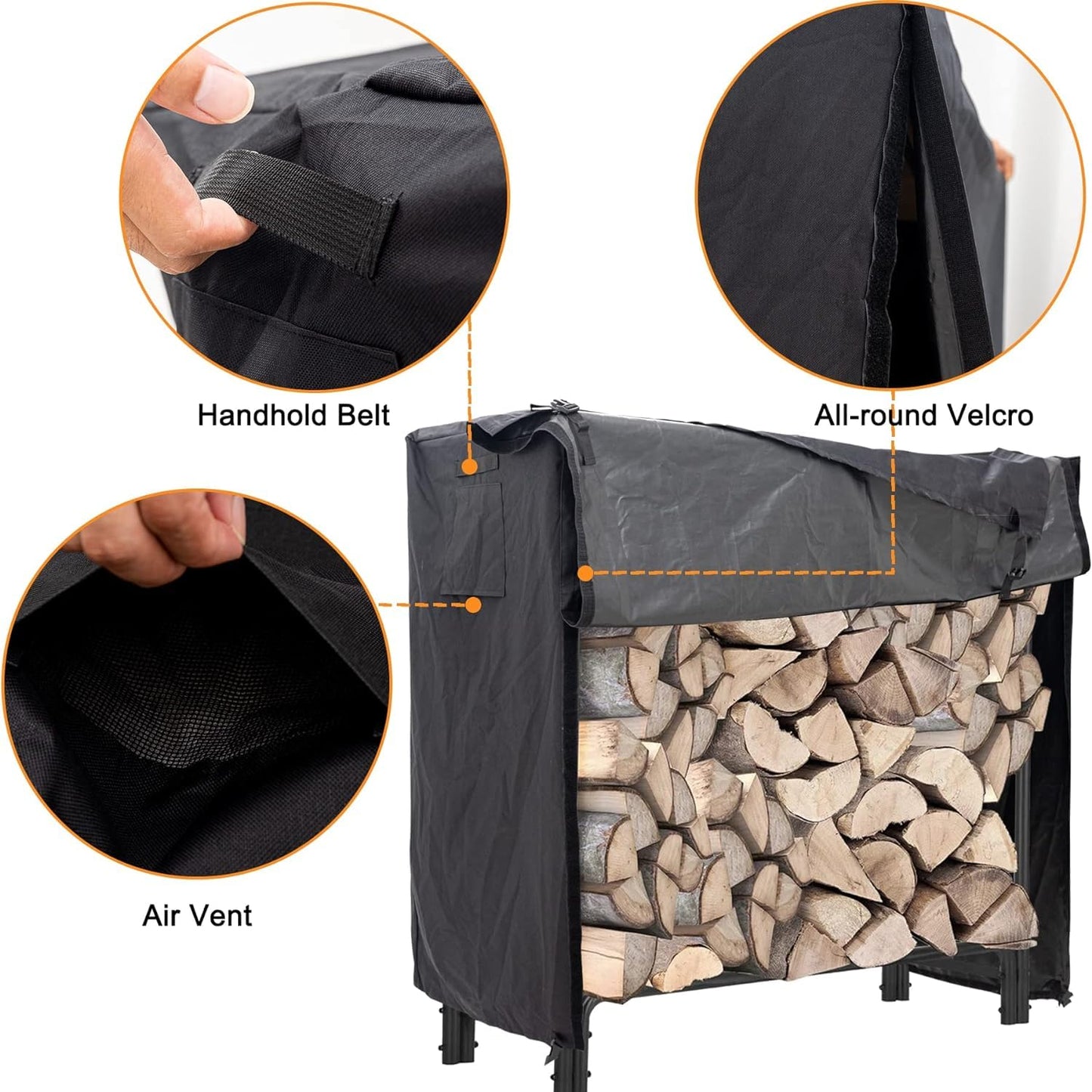 Coverify Heavy Duty Waterproof Log Rack Cover - Outdoor Fire Wood Protection Cover, 4ft - UV Protection, Black