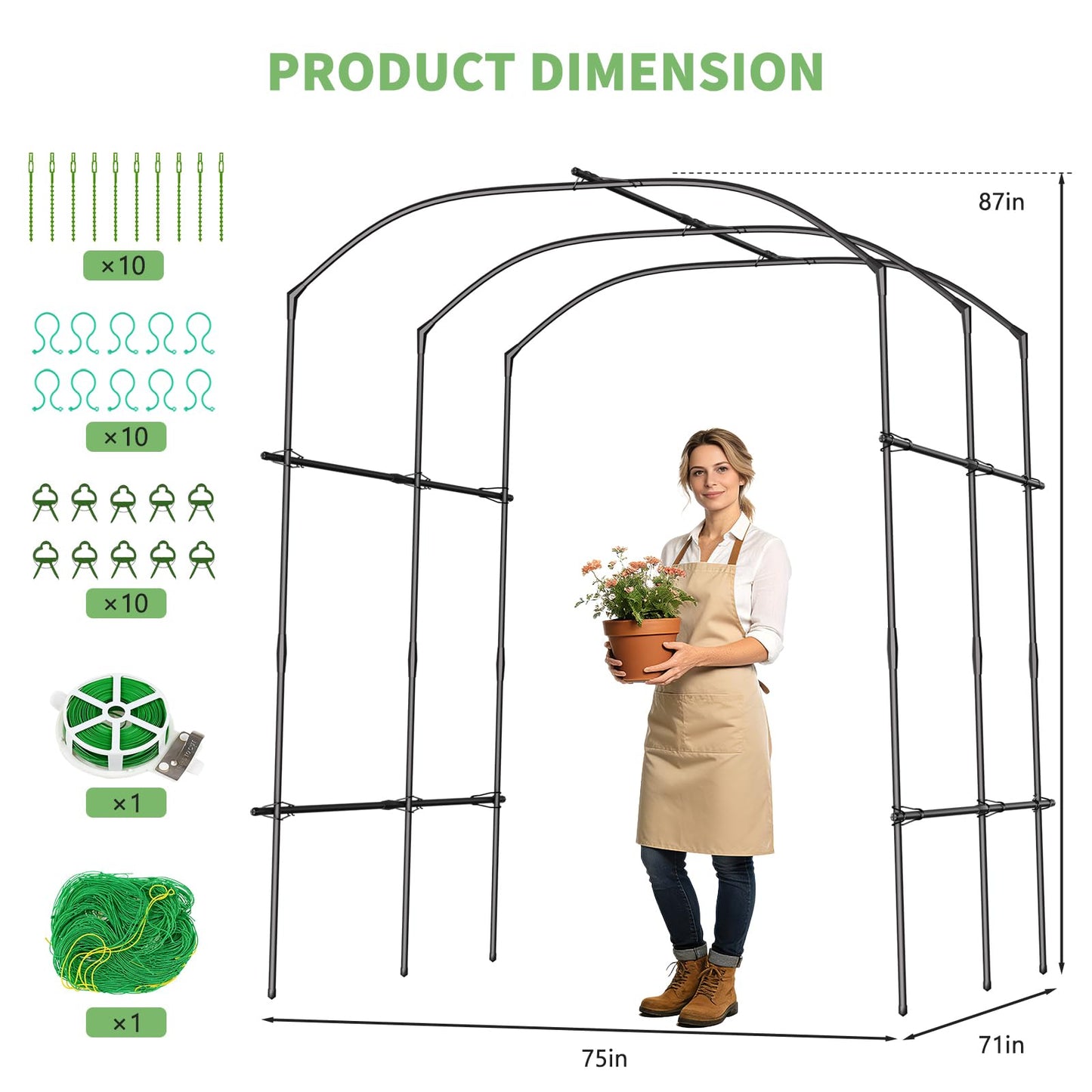 DoCred Tall Garden Arch Trellis for Climbing Plants, 87in Tall Metal Plant Support Trellis Archway for Climbing Vine Vegetable/Fruit/Flower Outdoor Yard Lawn Garden Arch Tunnel Trellis