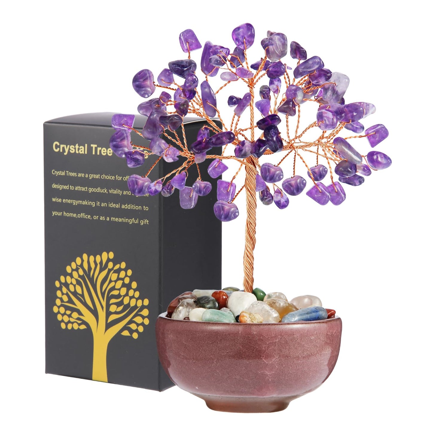 Handcrafted Amethyst Abundance Tree with Ceramic Base,5 Inch Natural Crystal Feng Shui Bonsai for Prosperity,Harmony & Energy Flow,Premium Healing Stone Decor for Home & Sacred Spaces