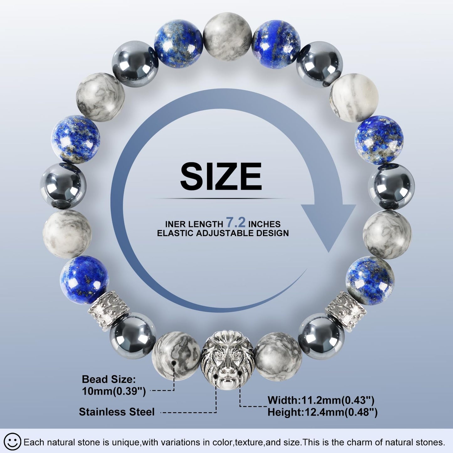 Lapis Lazuli Bracelet for Men, 10mm Elastic Adjustable Bead Bracelet, Terahertz, Lapis Lazuli, Map Stone Natural Gemstone Bracelet, Perfect for Anniversary, Christmas,Thanksgiving Gifts, Men's Jewelry Accessories.
