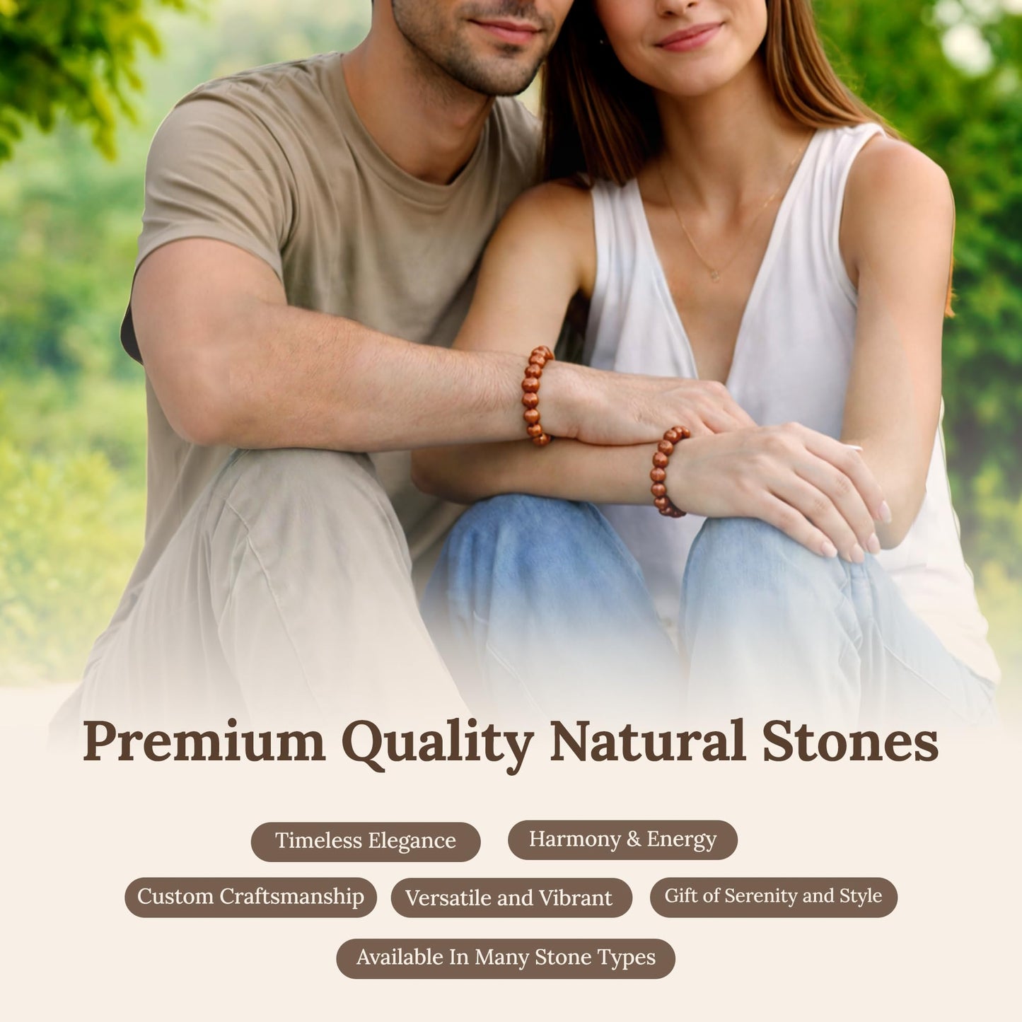 Elm City Direct 8mm Natural Stone Beaded Bracelet – Unisex Crystal Stretch Bracelets for Men & Women, Chakra & Healing Jewelry, Gift-Ready Beaded Bracelets (Gold Stone, 8mm)