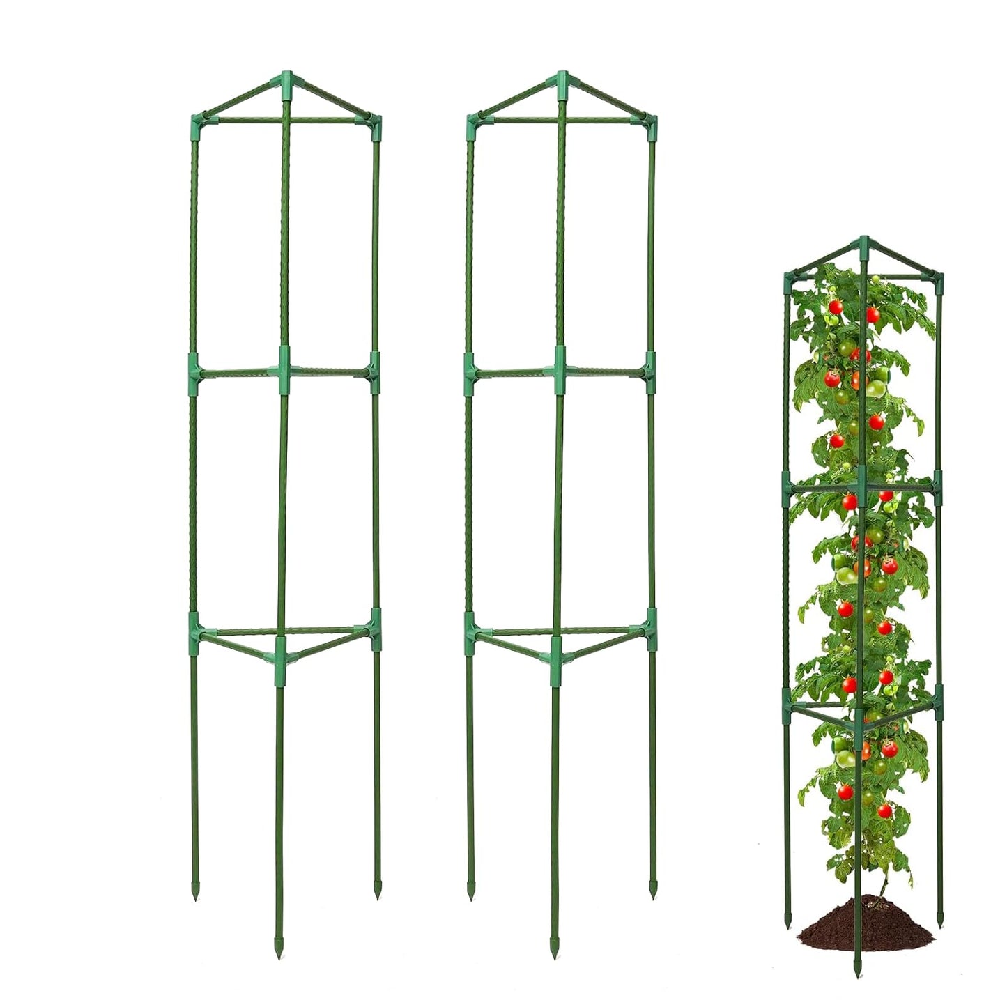 Tiuire Tomato Cages for Garden,2 Pack 50in Tall Tomato Plant Support Stakes Adjustable Heavy Duty Steel Plant Tower Stakes, Updated Cucumber Trellis Garden Cages for Climbing Plants Vegetable Flowers