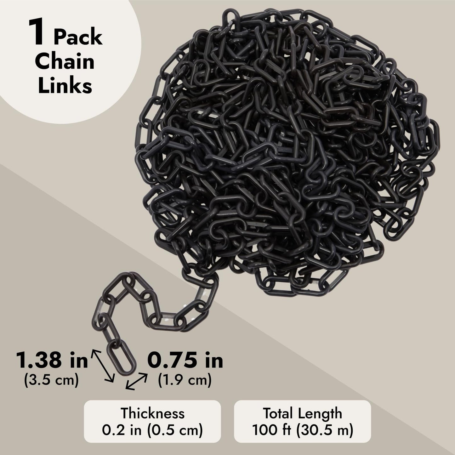 Stockroom Plus Plastic Chain - 100 ft, Black Plastic Chain Links - Safety Barrier for Fence, Driveway, Parking Lot & Gate