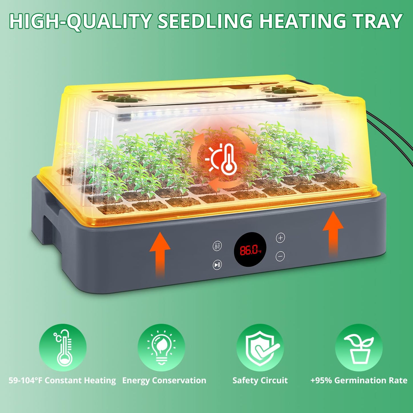 Sondiko Seed Starter Tray with Grow Light, Heated Seed Starter Kit with Temperature Display, Humidity Dome Germination Kit, Adjustable Plant Light for Seed Starting and Seedling Growth