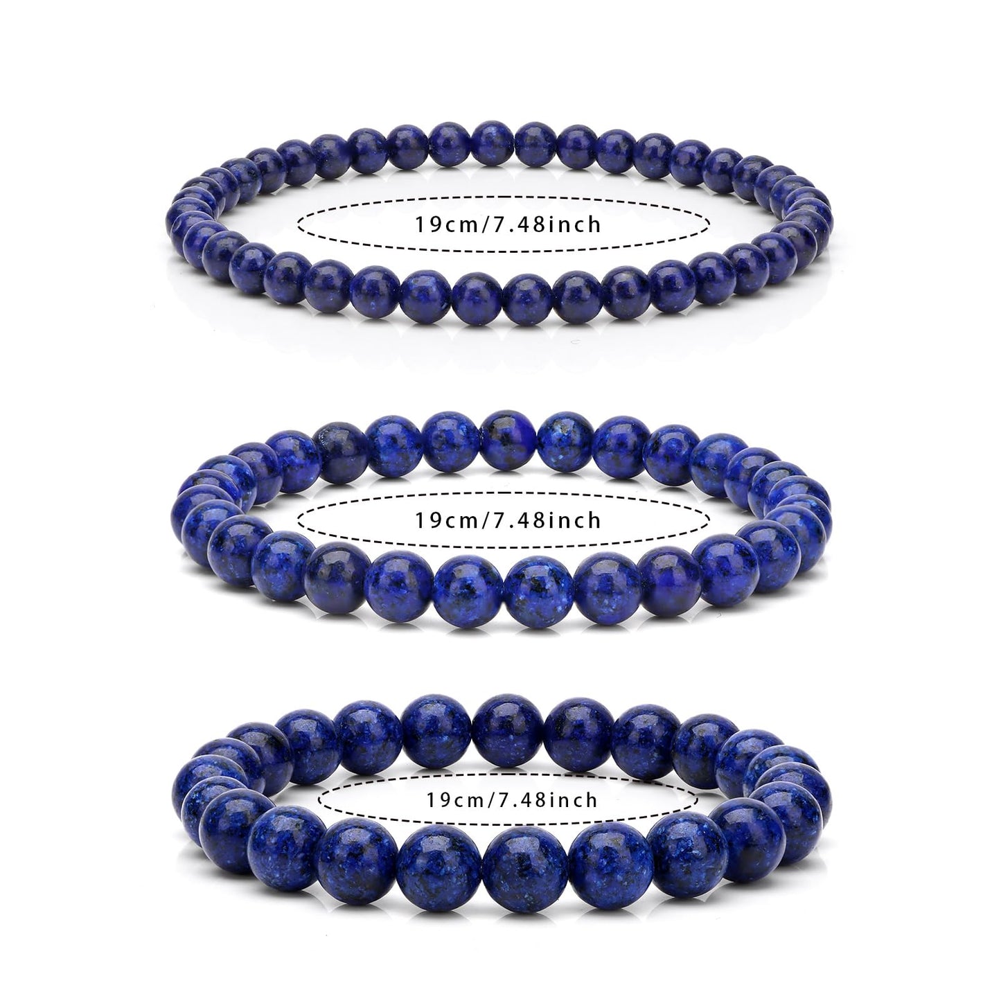 Risyfjew 8MM Handmade Lapis Lazuli Natural Gemstone Stretch Elastic Bracelet,PE Film Anti-oxidation Packaging Natural Stone Crystal Healing Power Energy Gifts for Adult