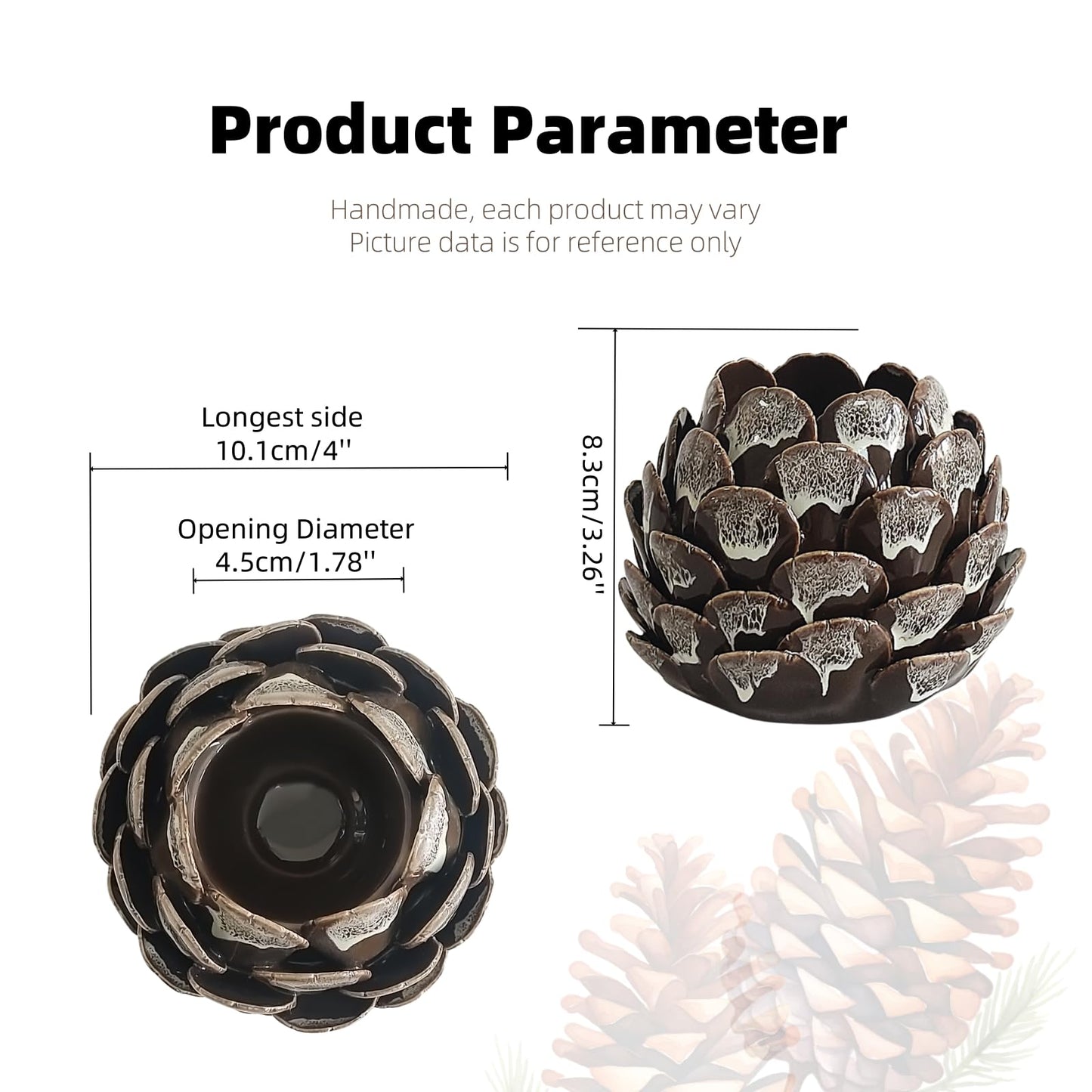 GANBEITEE Ceramic Candle Holder, Tealight Candle Stand, Handmade Pinecone Tea Light Holder for Home Decor Wedding Party (Coffee Colour