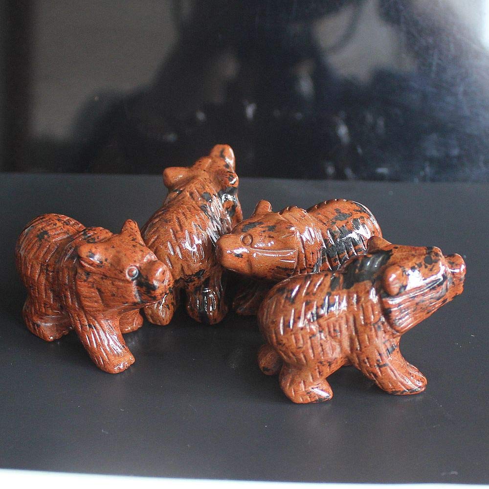 2'' Hand Carved Mixed gemstome Crystal Bear Figurine Animal Carving (mahogony Obsidian)