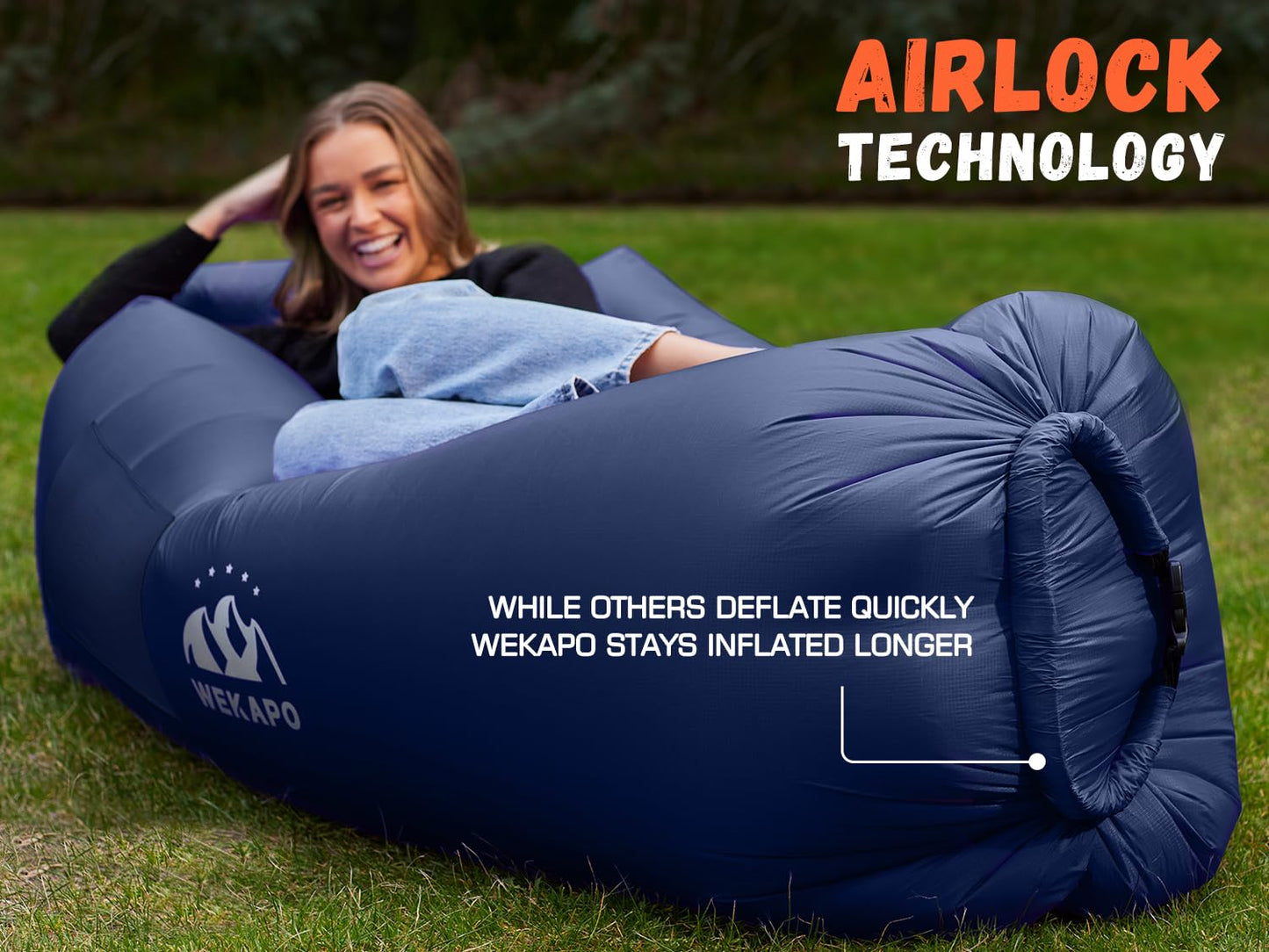 WEKAPO Inflatable Couch Air Lounger Chair - Camping & Beach Accessories, Portable Blow up Sofa for Hiking, Lawn, Indoor/Outdoor Movies & Music Festivals. Lightweight and Easy to Set Up Air Hammock