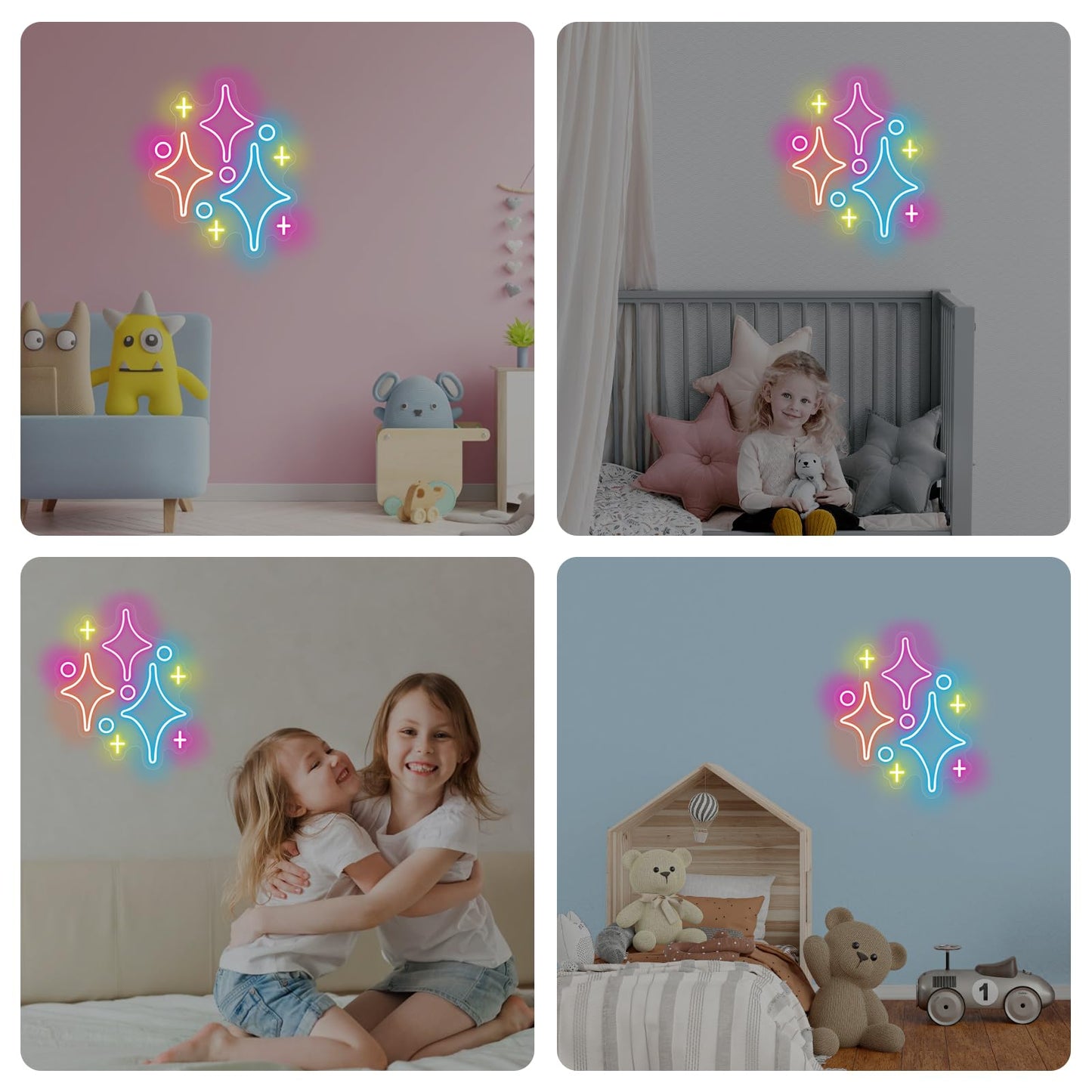 Sparkle Stars Neon Signs, Led Light Wall Decor For Kids Boys Girl's Bedrooms Living Room Nursery, Store Decoration, Game Room Family Birthday Bar Wedding Party Gift, Christmas, Birthday, Wedding, Hom