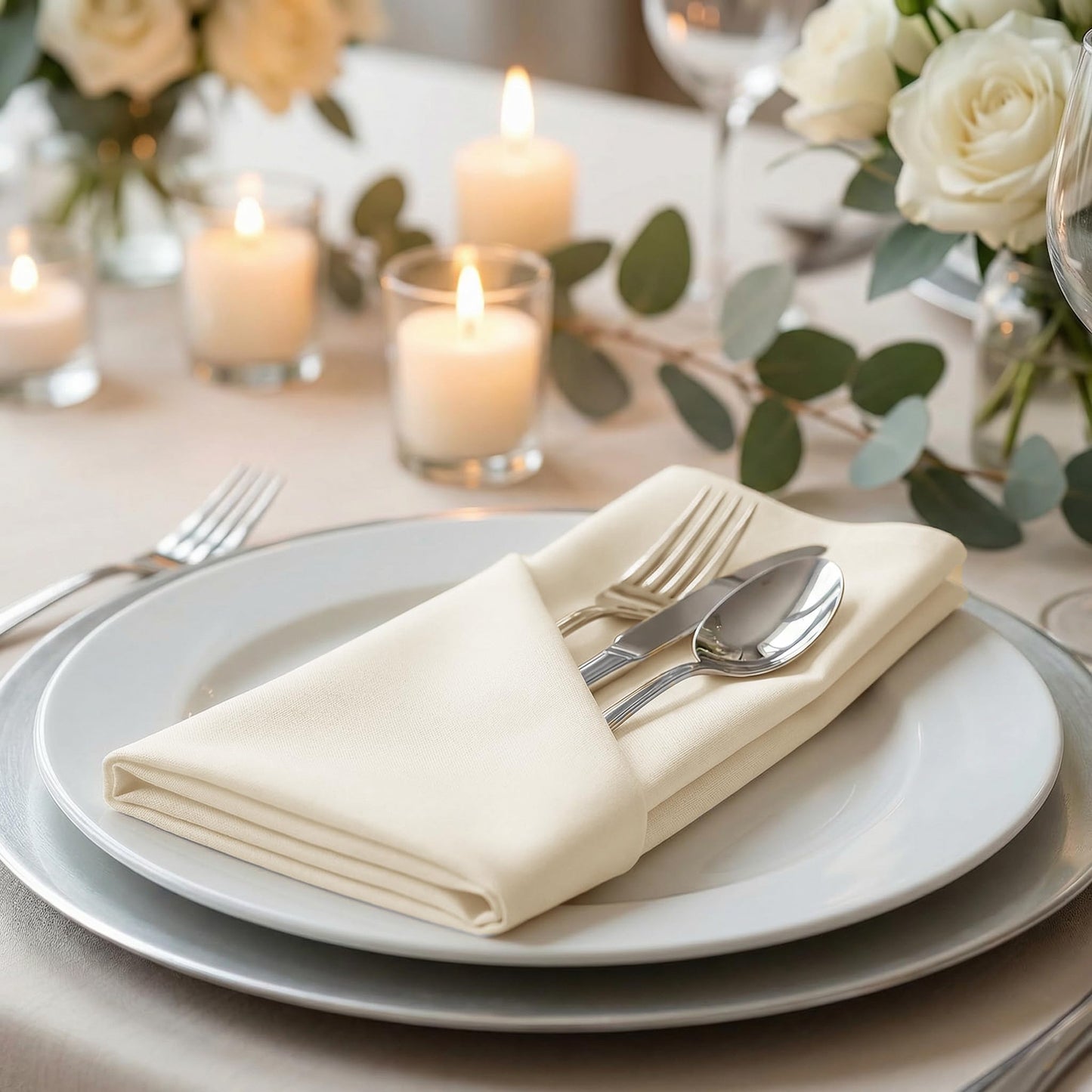 Palisa Almond Beige Polyester Cloth Dinner Napkins Pack of 12 | 18x18 Inch Reusable & Washable Table Linen Napkins for Everyday Use Wedding Parties Banquet & Hotel