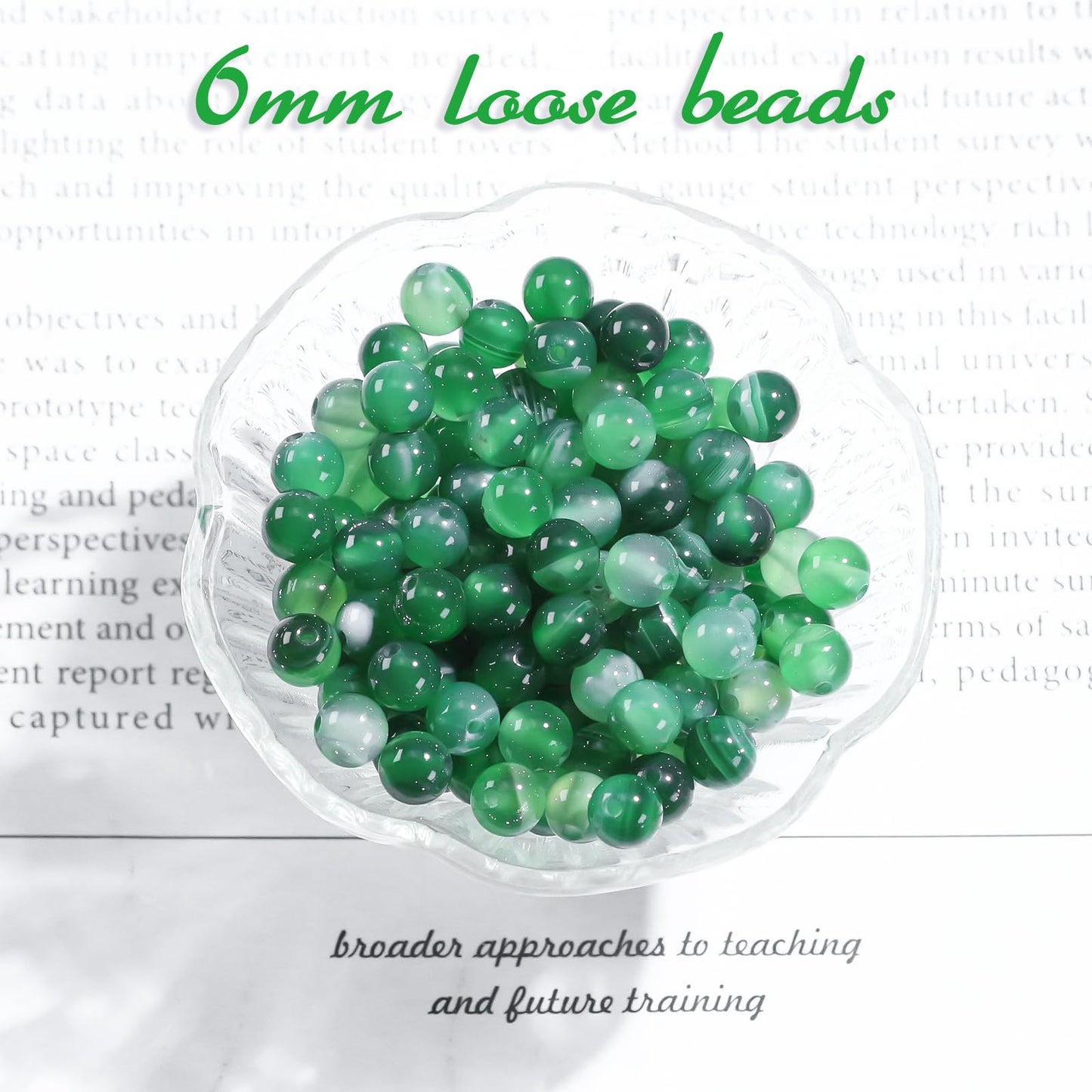 6mm Natural Gemstone Round Green Stripe Agate Loose Beads for Jewelry Making Bracelets Necklace Earrings Art Craft (60-62pcs/strand)