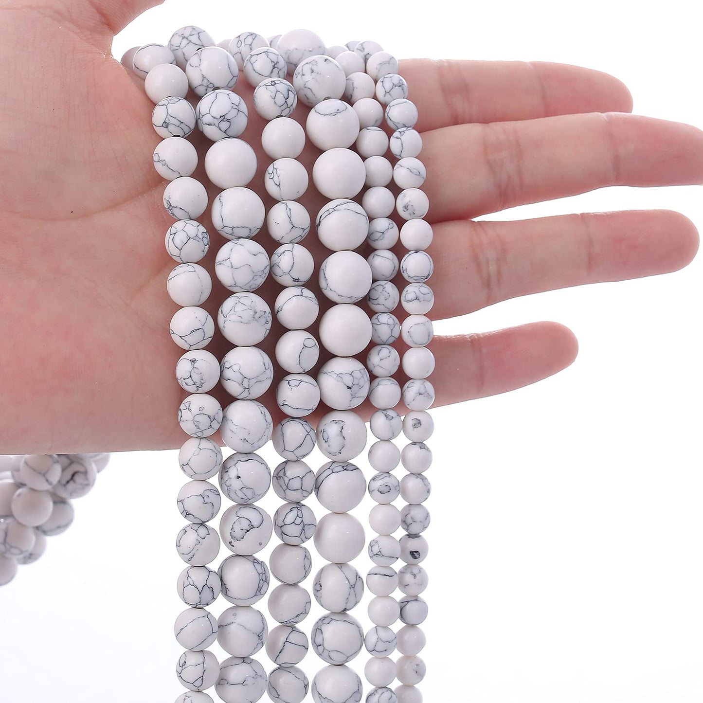 60PCS 6MM White Howlite Turquoises Round Loose Beads Natural Gemstone Beads for Jewelry Making DIY Bracelet Necklace 15"