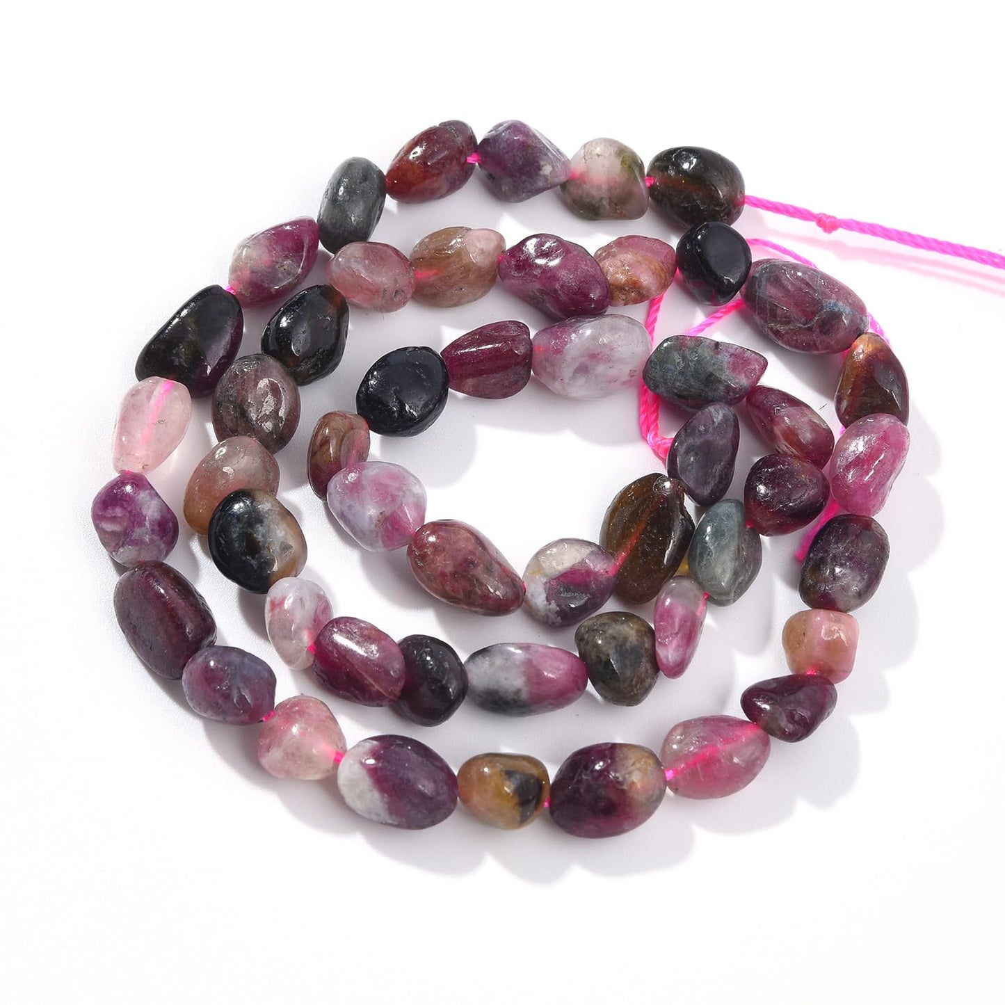 jodaying 6-8mm Natural Mutilcolor Tourmaline Nuggets Oval Free Tumbled Pebble Semi Precious Gemstone Loose Stone Beads Approx 15.5 inch for DIY Jewelry Making