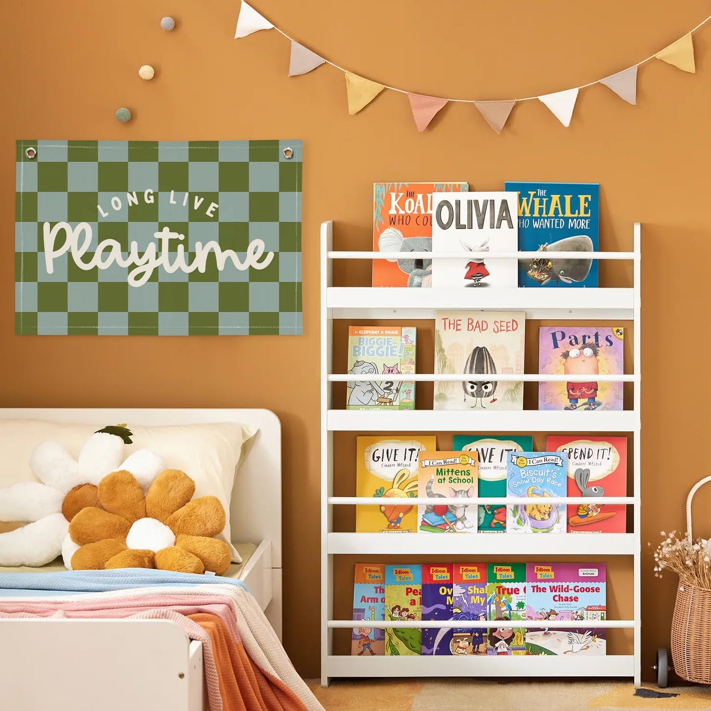 XYDEG Playroom Decor Long Live Playtime Banner, Green And Blue Checkered Pattern Banner Linen Hanging Banner Flag for Nursery Toddler Room, Boys Girls Kids Room Decor,Classroom Decorations 30x20