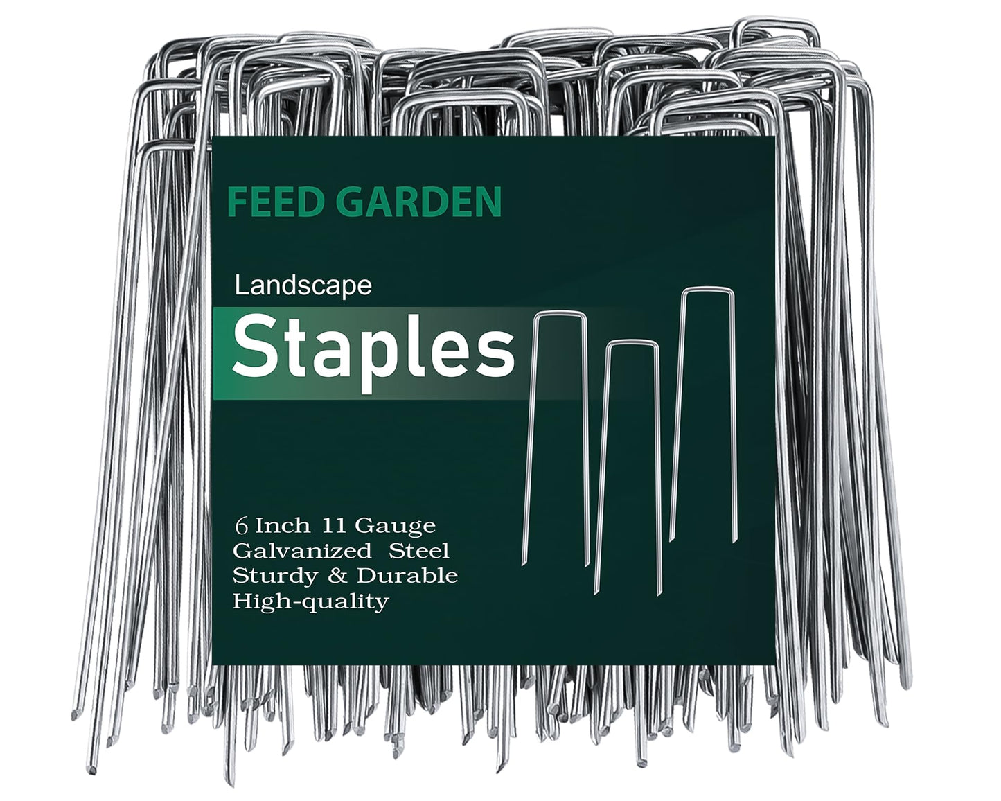 FEED GARDEN 6 Inch 300 Pack Galvanized Landscape Staples 11 Gauge Anti-Rust Garden Stakes Landscaping Fabric SOD Pins Yard Stakes for Weed Barrier Fabric