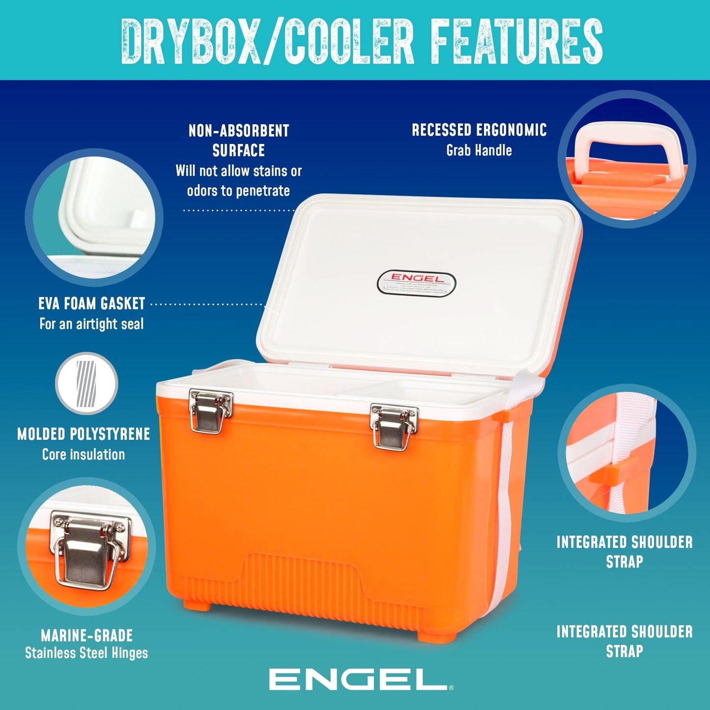 Engel UC7 7.5qt Leak-Proof, Air Tight, Drybox Cooler and Small Hard Shell Lunchbox for Men and Women in Arctic Blue